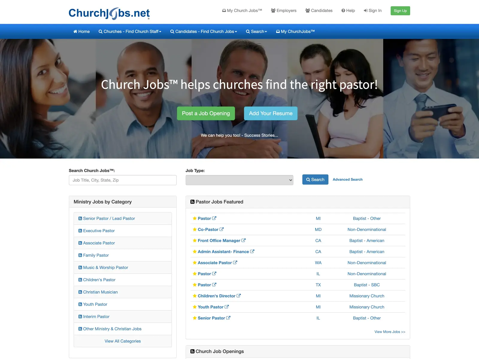 Screenshot of ChurchJobs.net