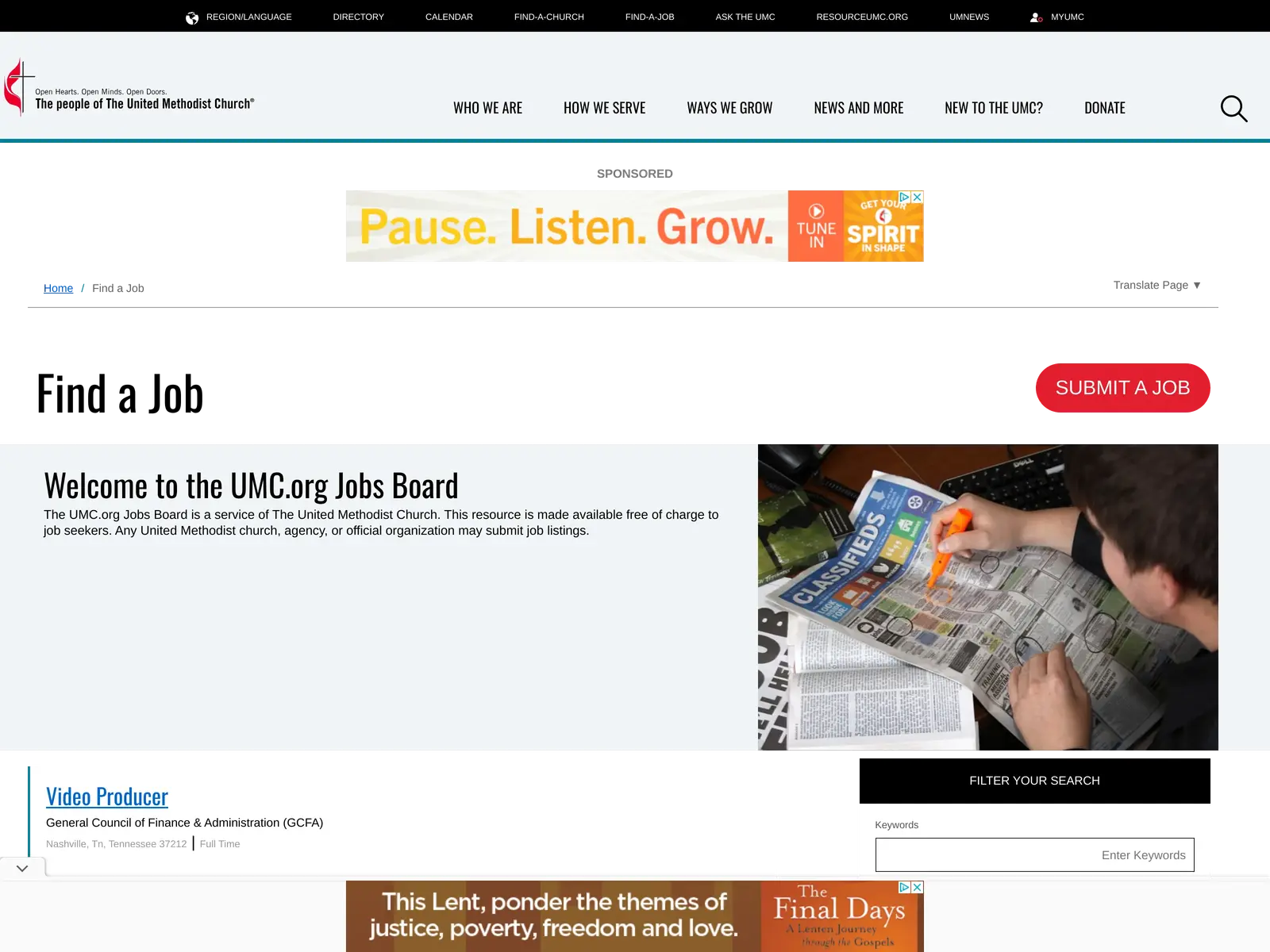 Screenshot of UMC.org Jobs Board