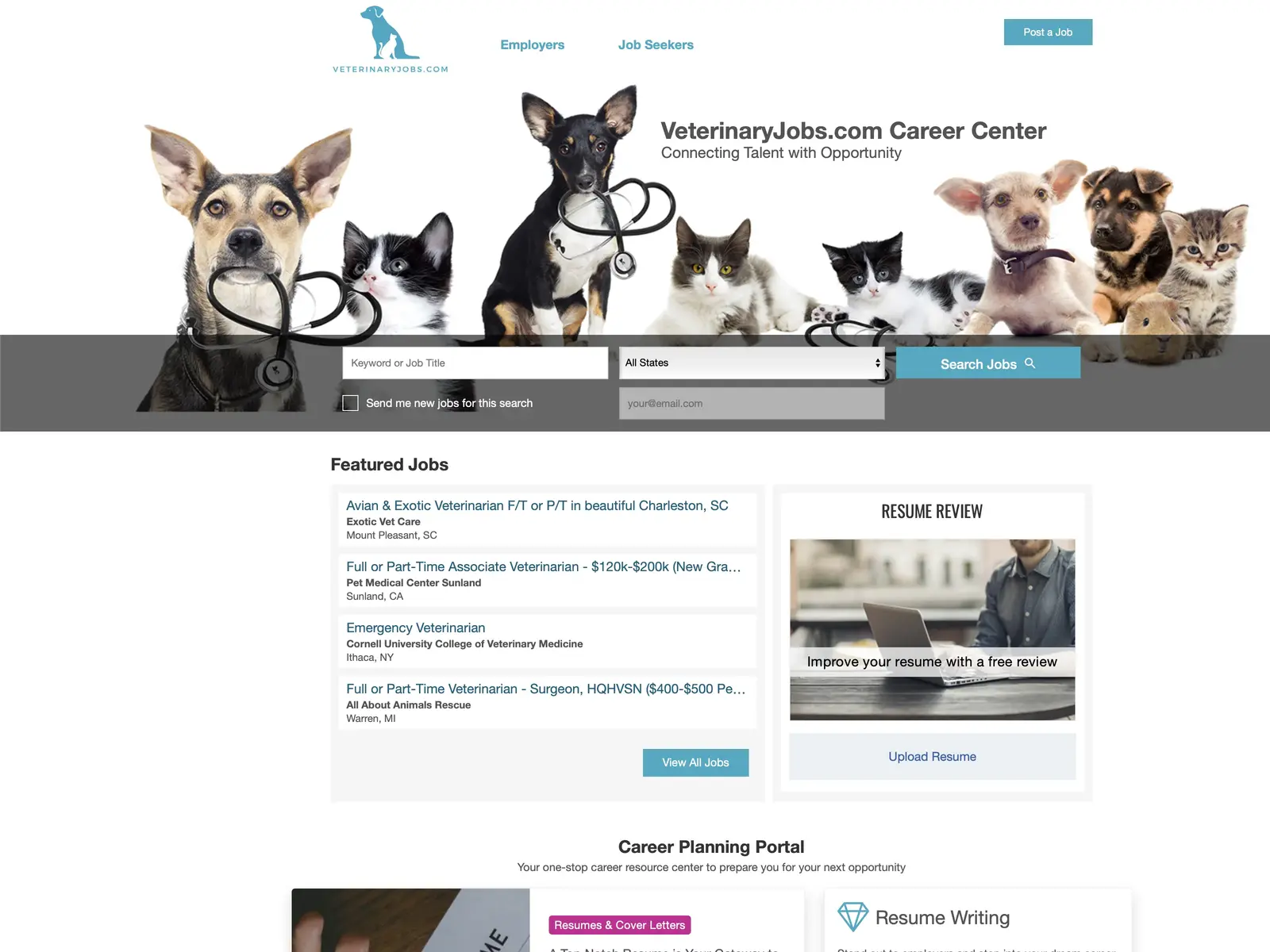 Screenshot of VeterinaryJobs.com