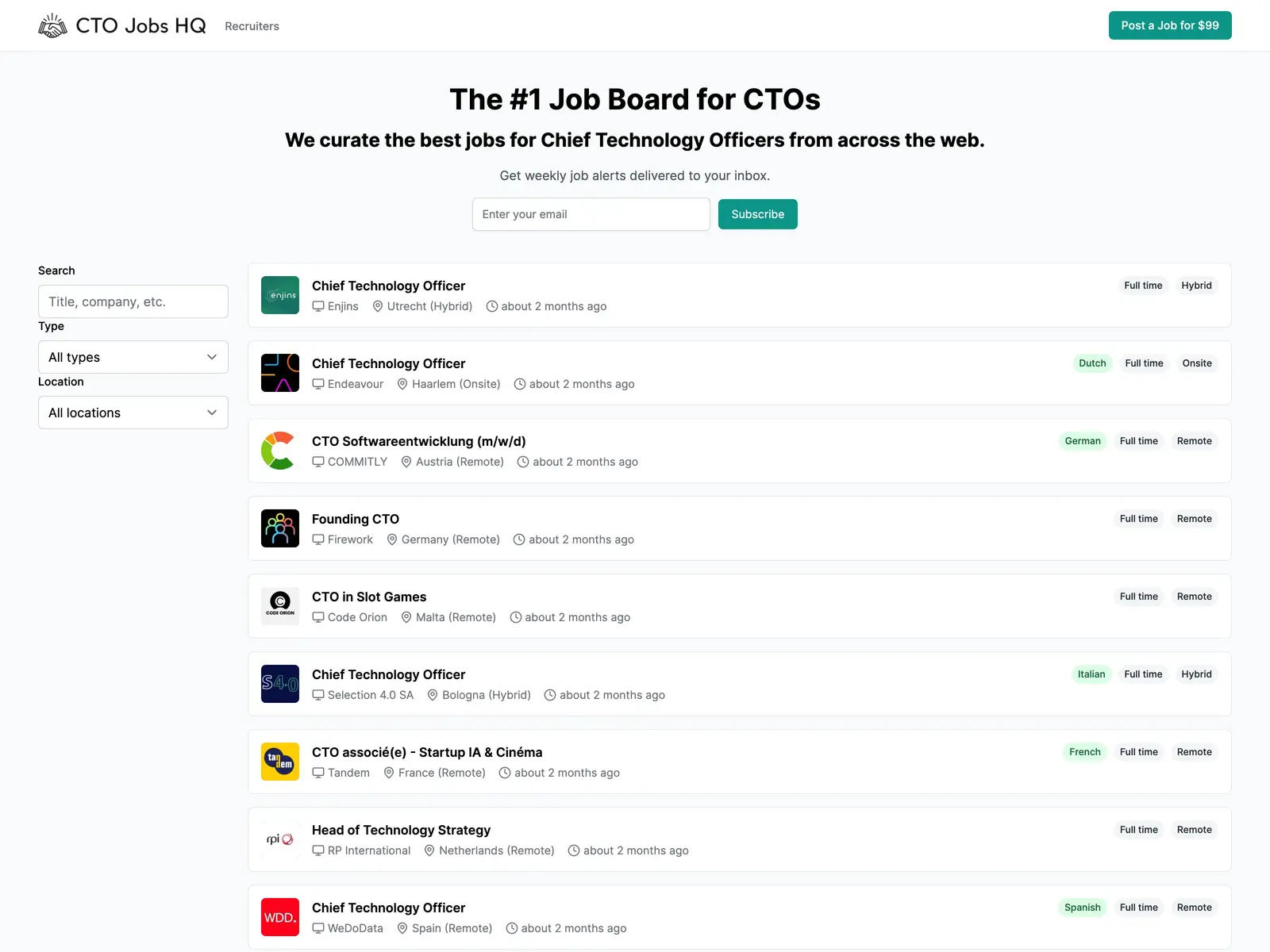 Screenshot of CTO Jobs HQ