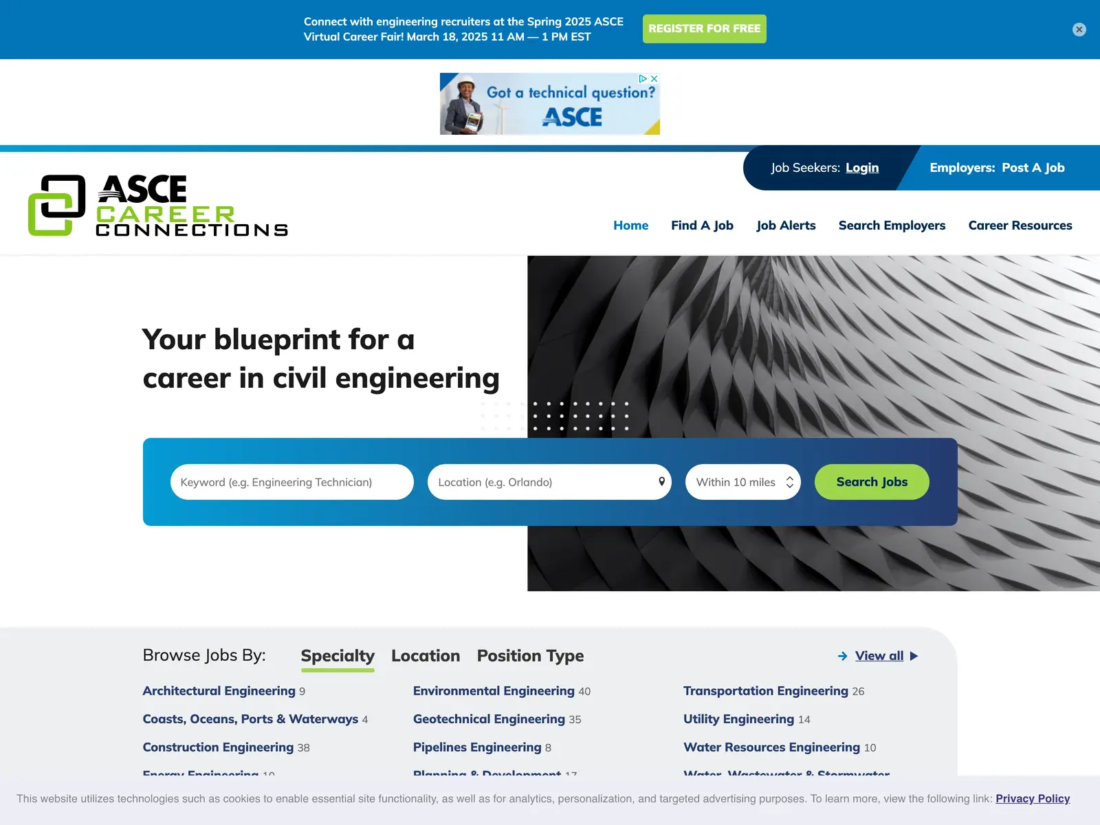 Screenshot of ASCE Career Connections