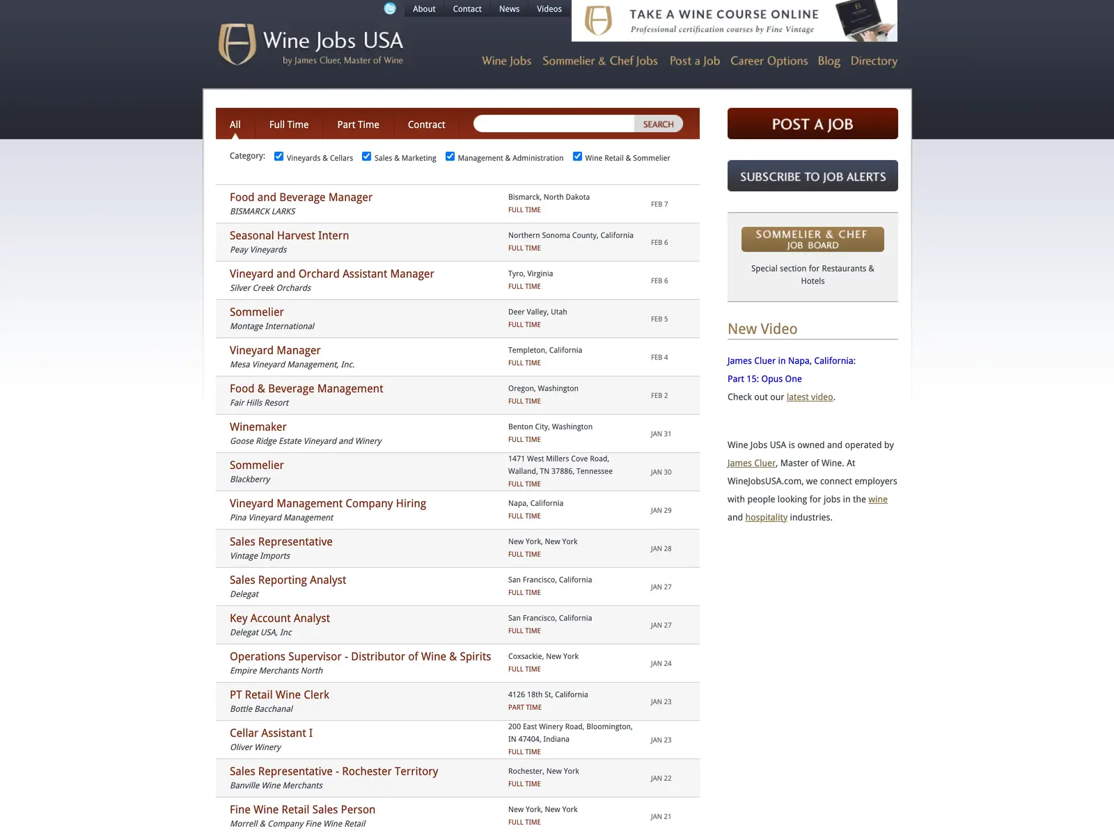 Screenshot of Wine Jobs USA