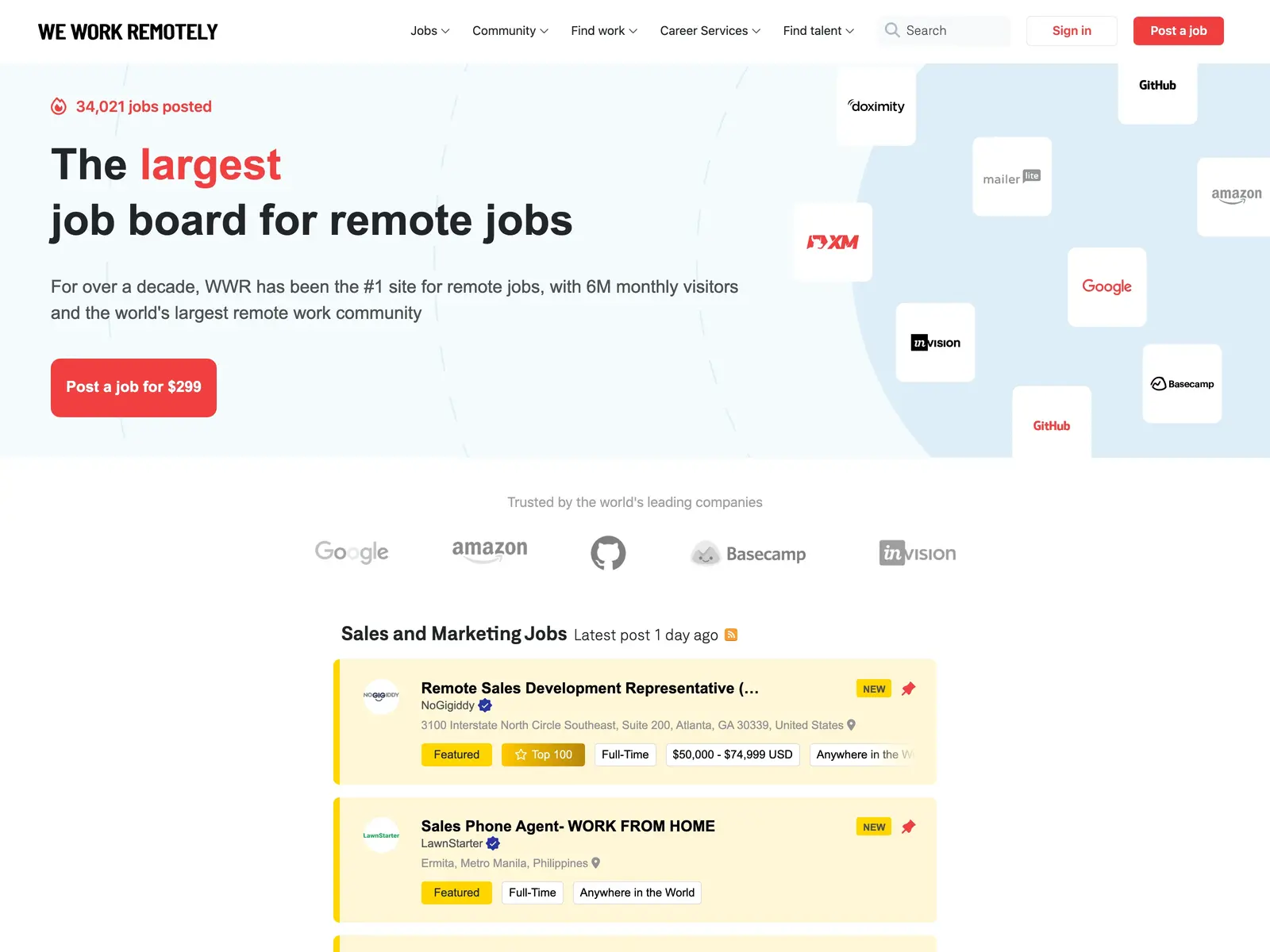 Screenshot of We Work Remotely