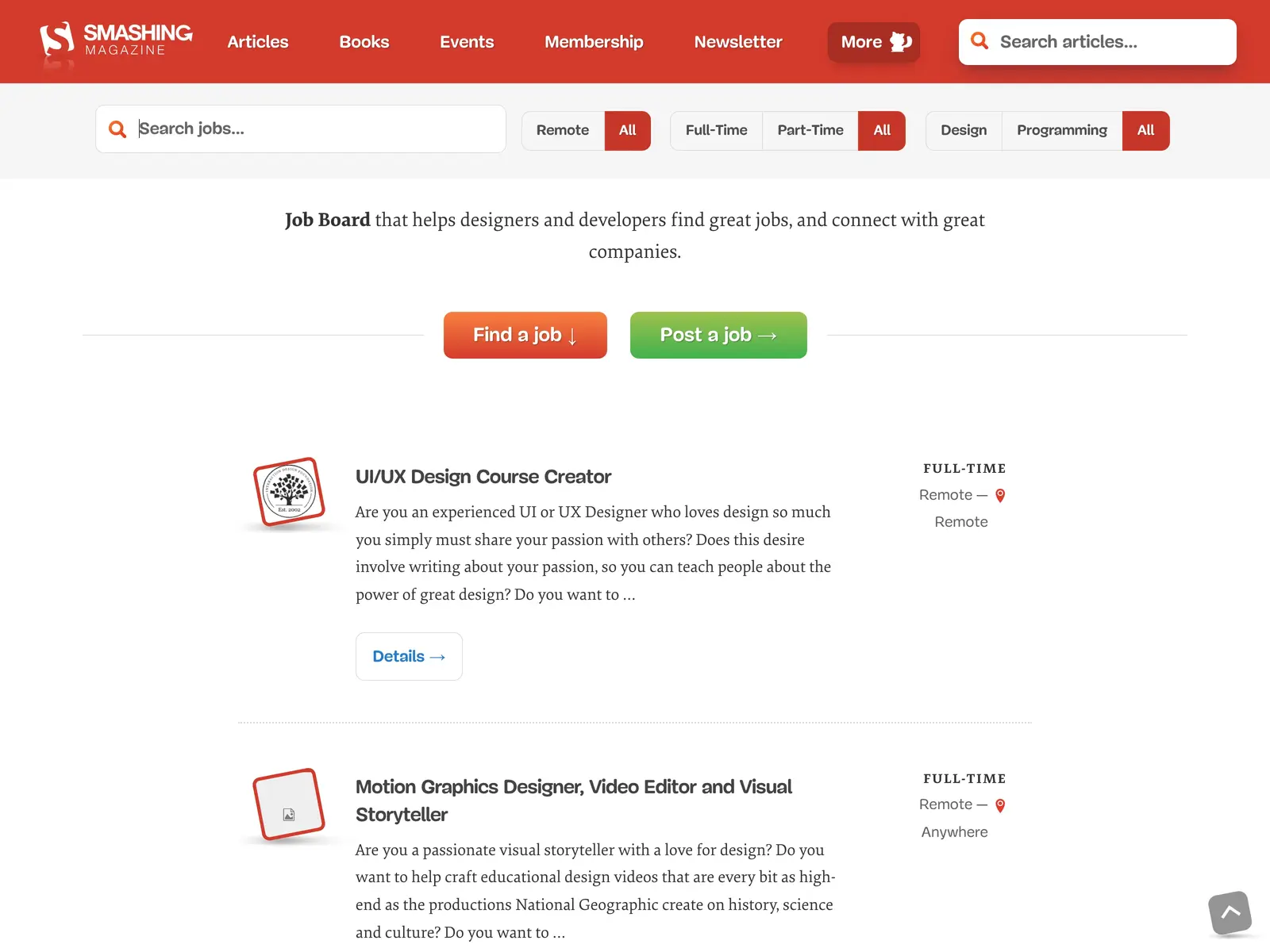 Screenshot of Jobs — Smashing Magazine
