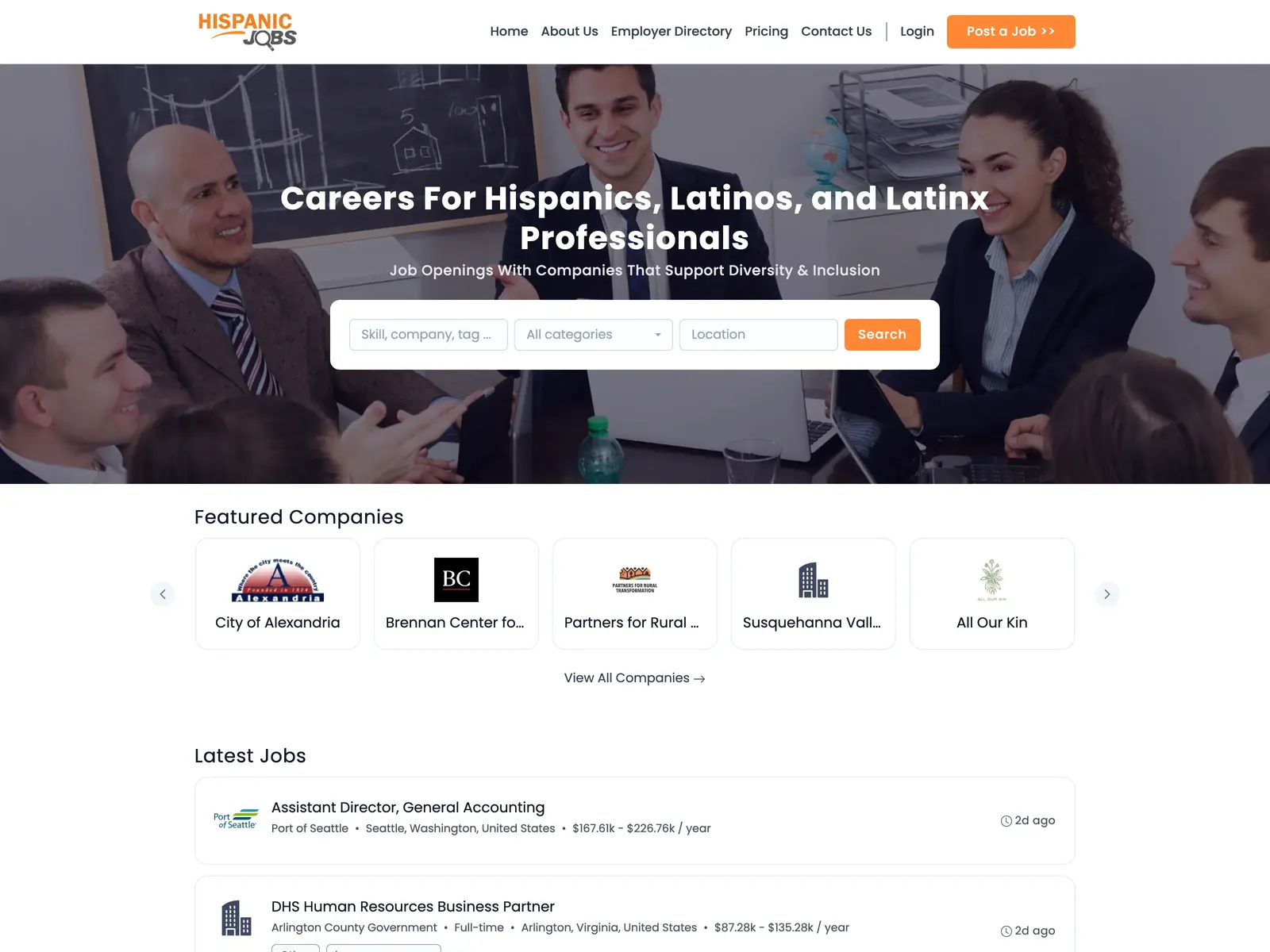 Screenshot of Hispanic Jobs