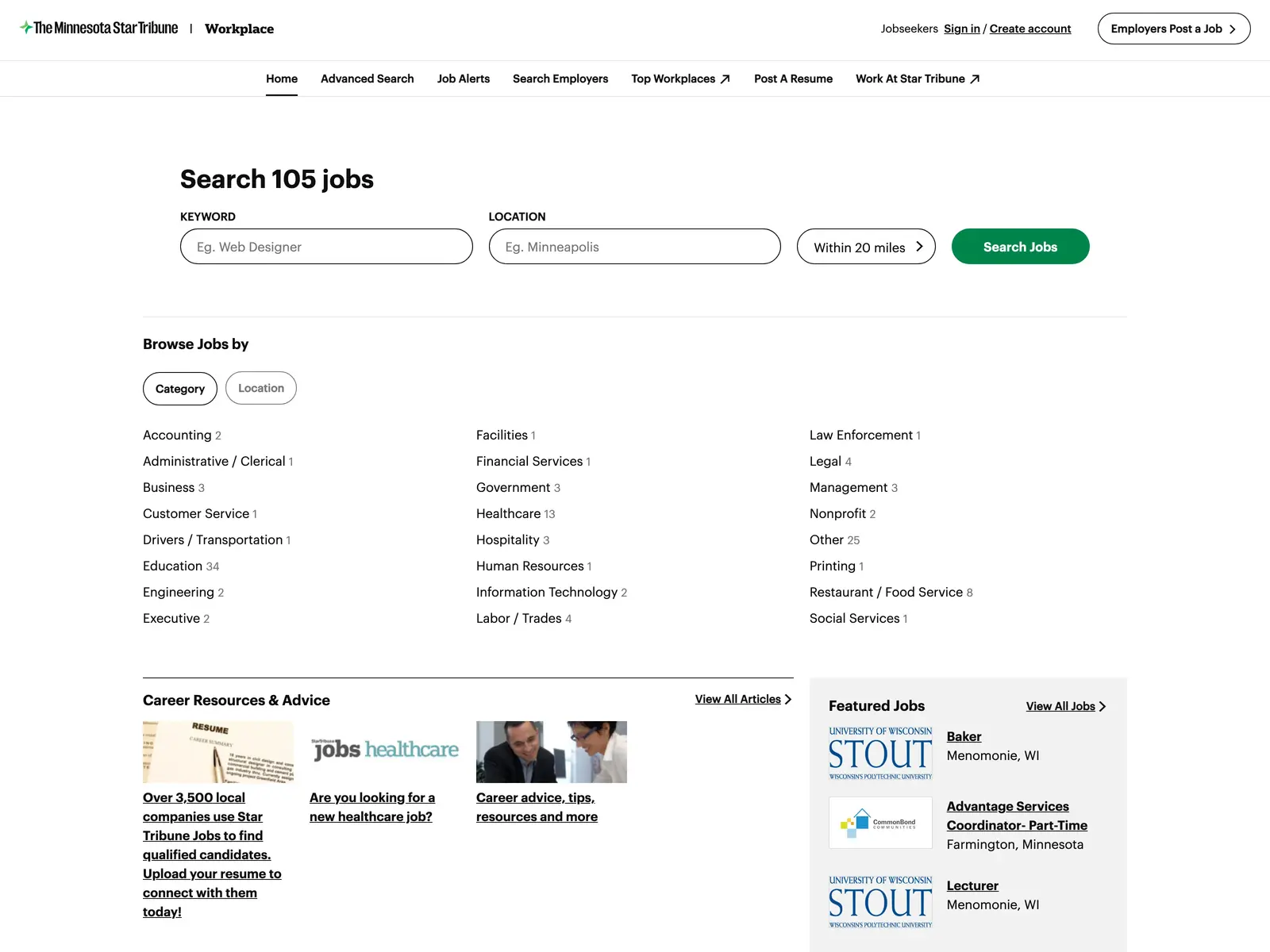 Screenshot of Star Tribune Workplace