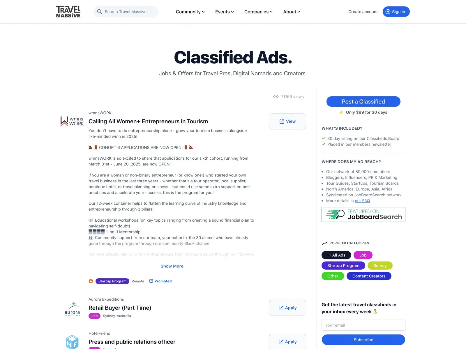 Screenshot of Travel Classifieds