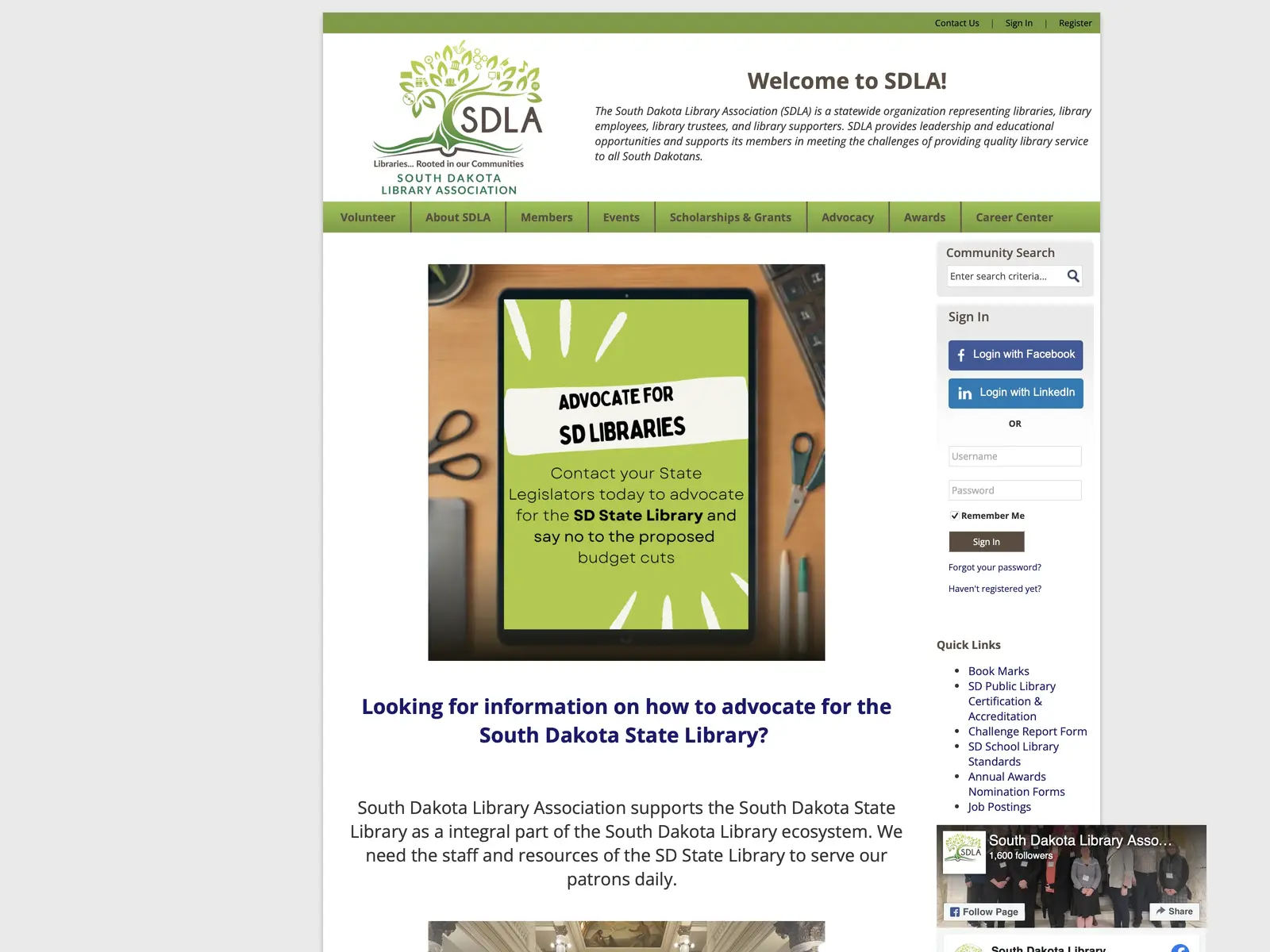 Screenshot of SDLA Career Center