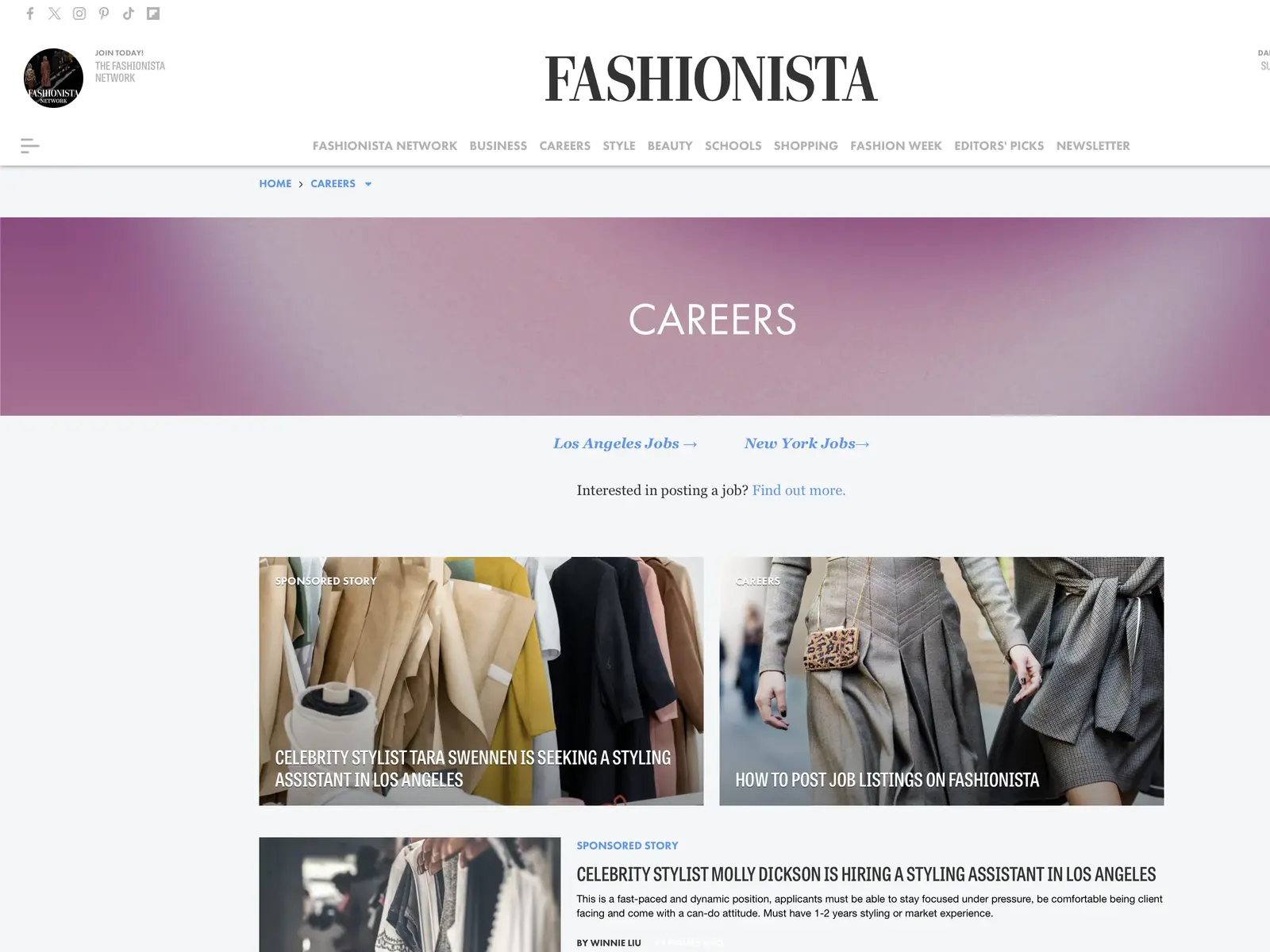 Screenshot of Fashionista Careers