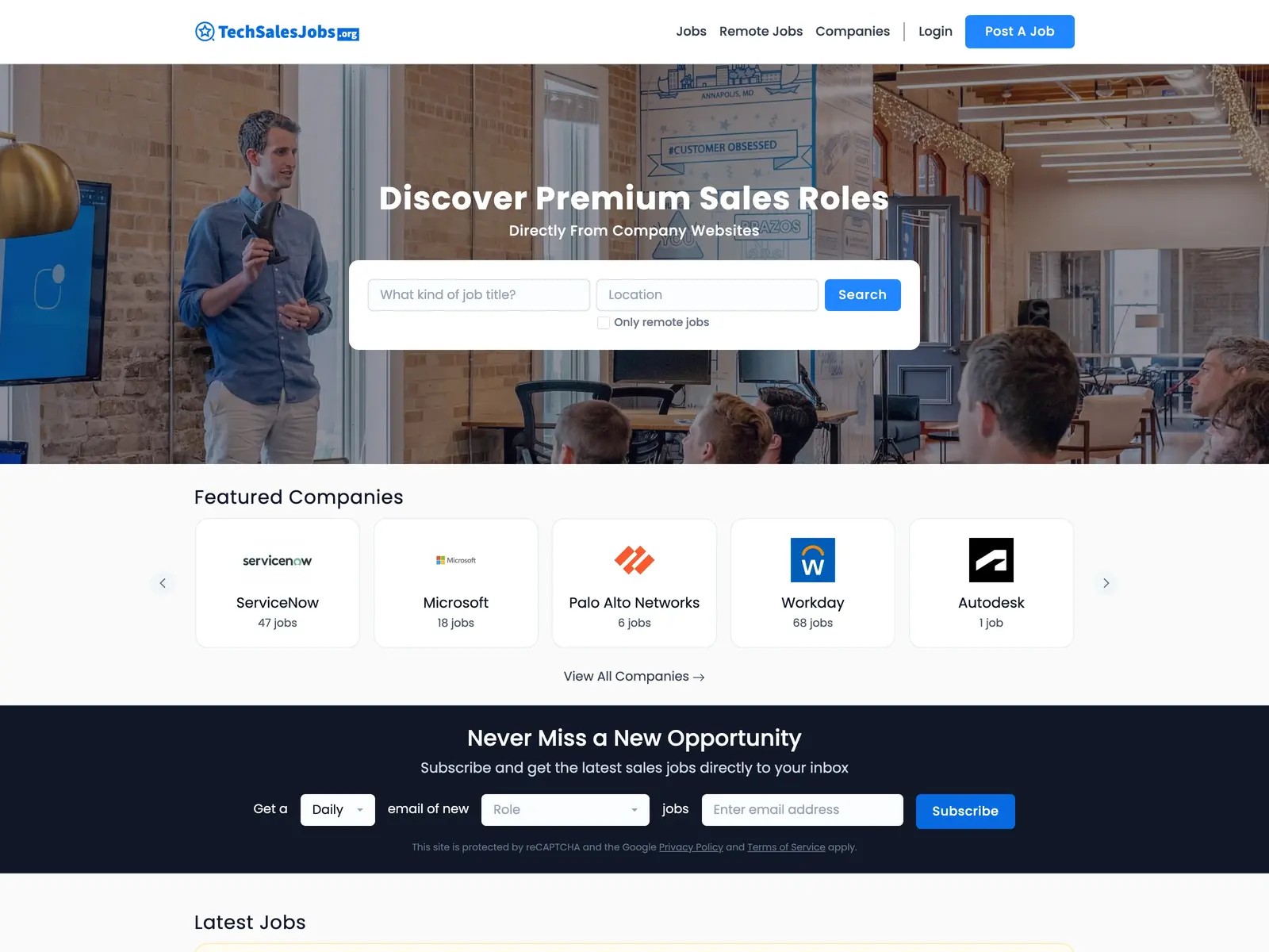 Screenshot of Tech Sales Jobs