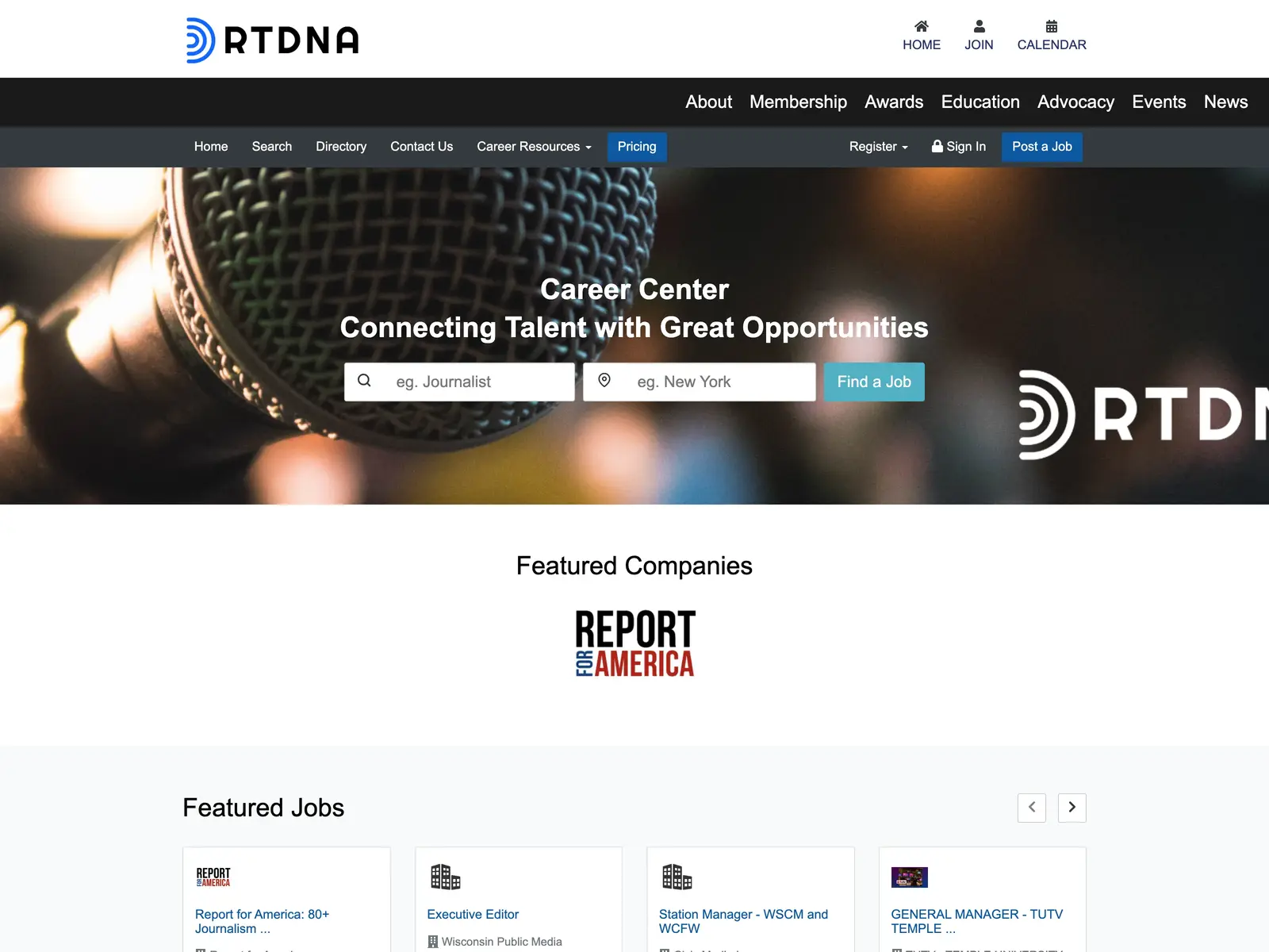 Screenshot of RTDNA Career Center