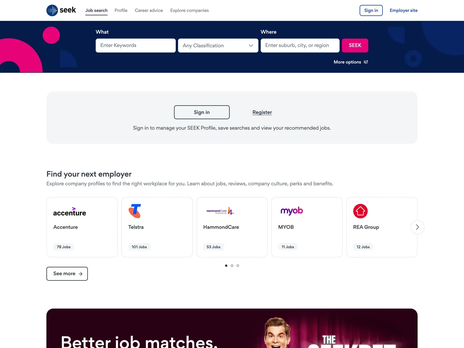 Screenshot of SEEK