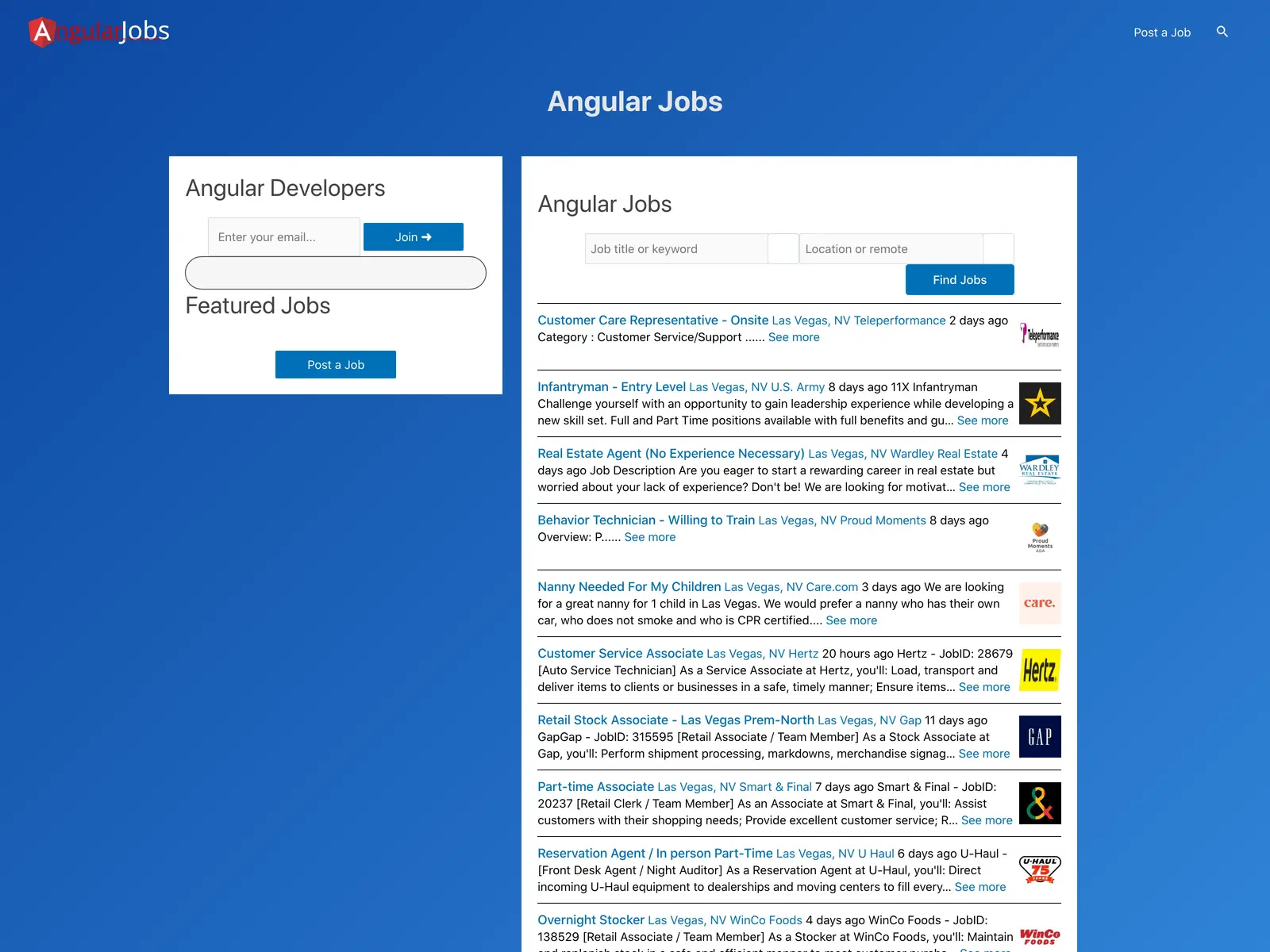Screenshot of Angular Jobs