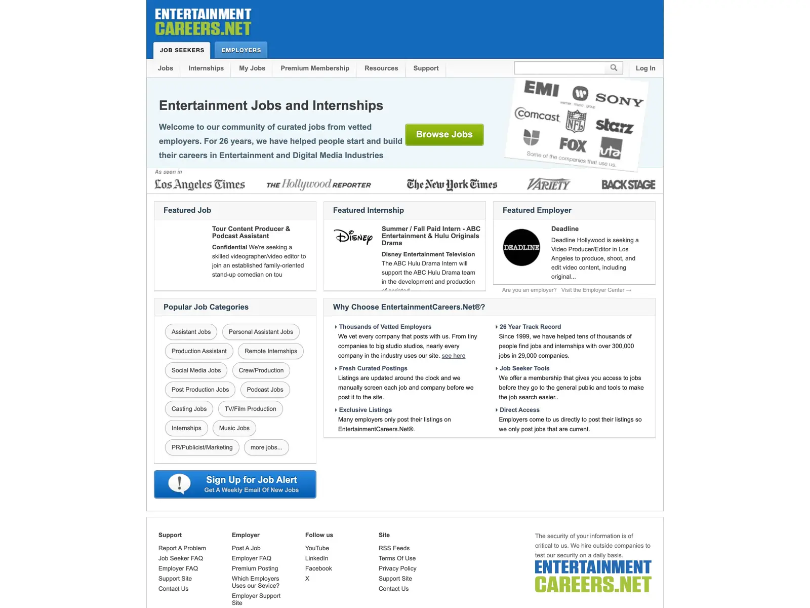 Screenshot of EntertainmentCareers.Net