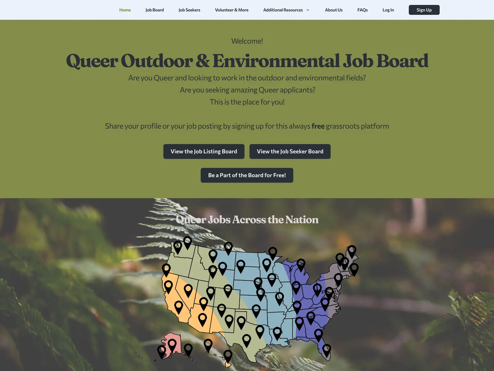 Screenshot of Queer Outdoor & Environmental Job Board
