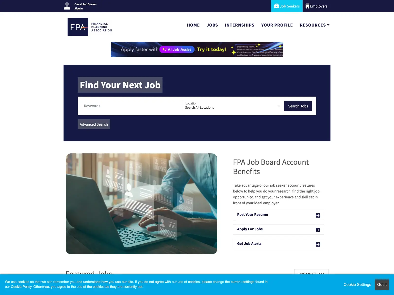 Screenshot of FPA Job Board