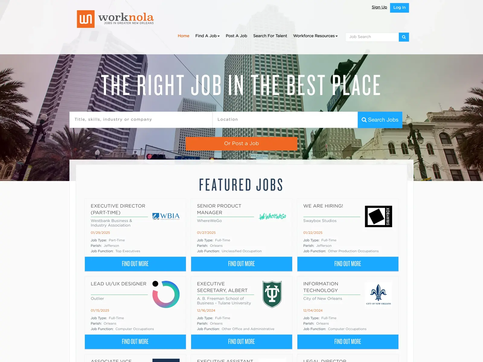 Screenshot of WorkNOLA
