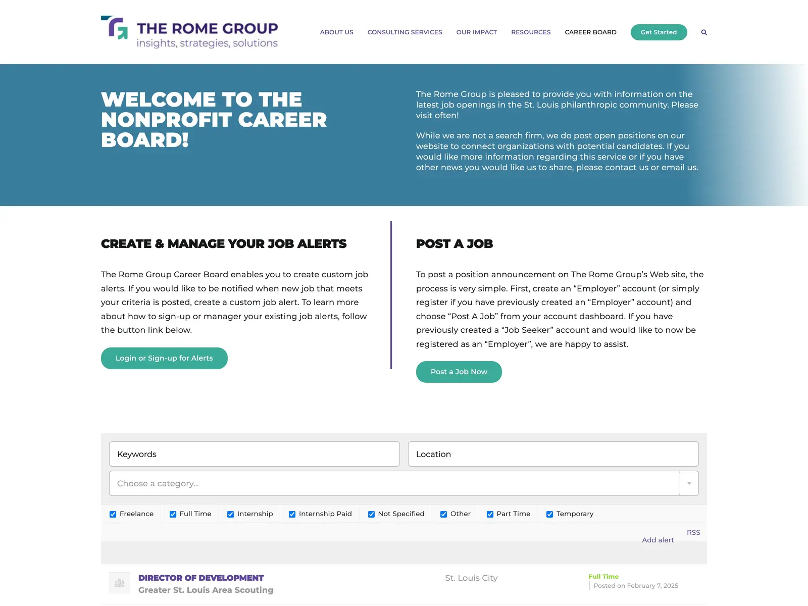 Screenshot of Non-Profit Career Board - The Rome Group