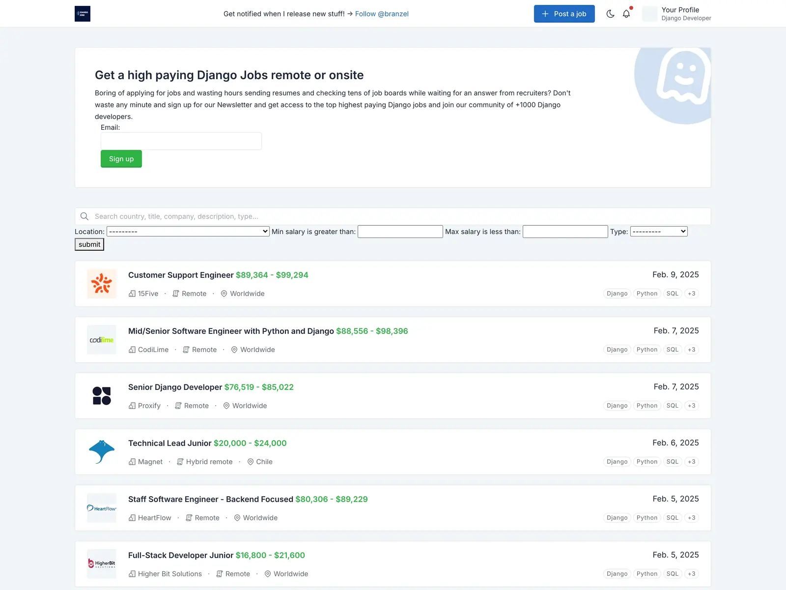 Screenshot of Django Jobs