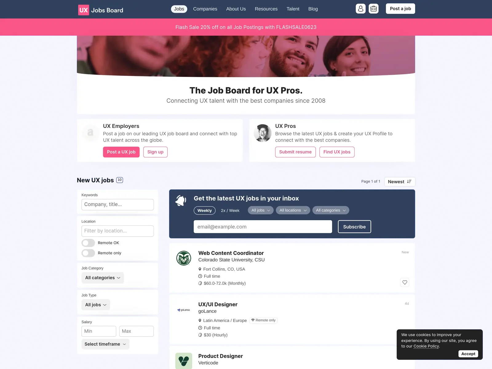 Screenshot of UX Jobs Board