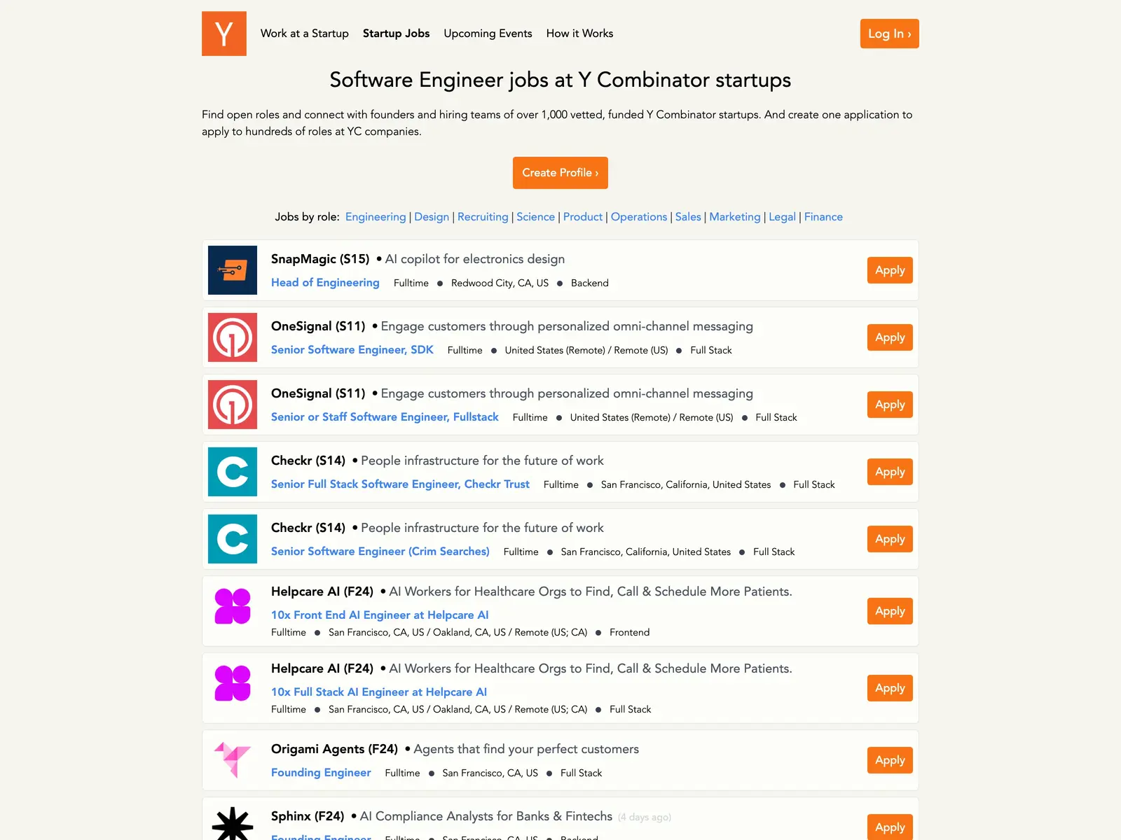 Screenshot of Y Combinator’s Work at a Startup