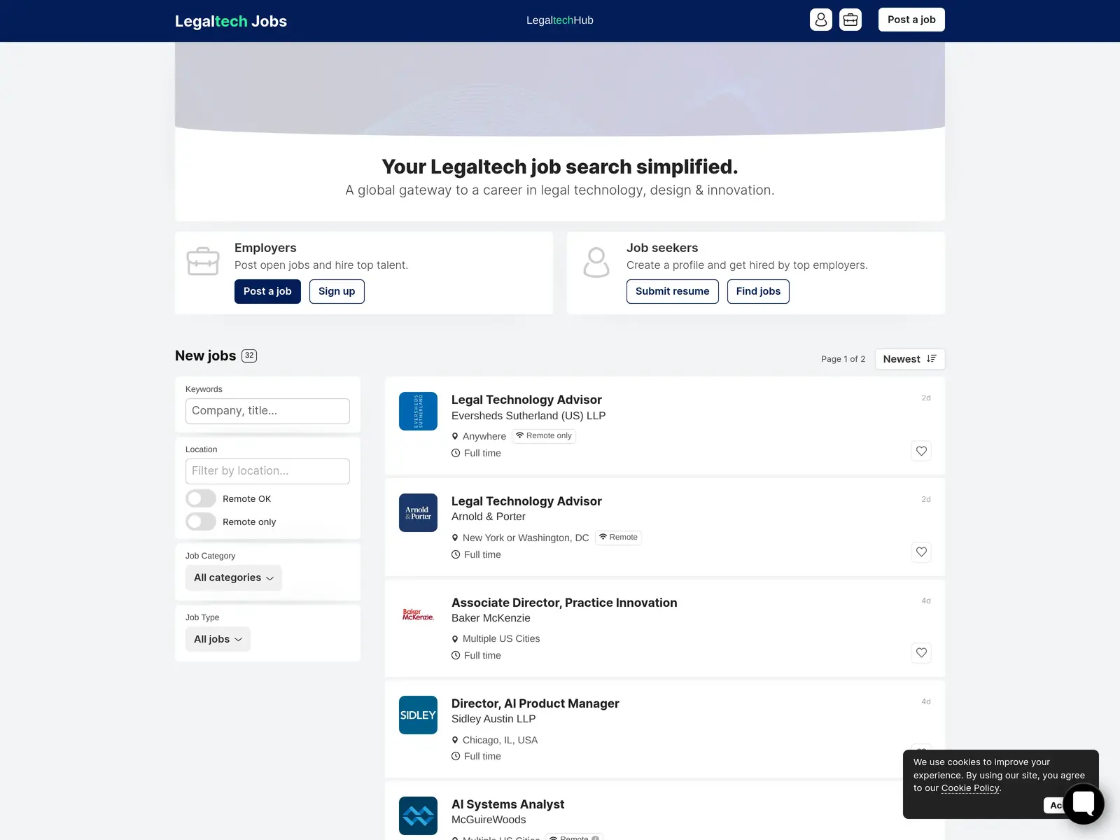 Screenshot of Legaltech Jobs