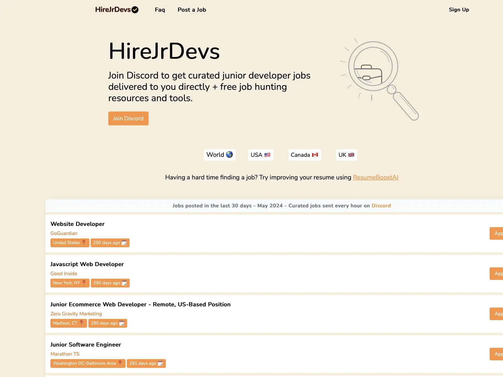 Screenshot of HireJrDevs