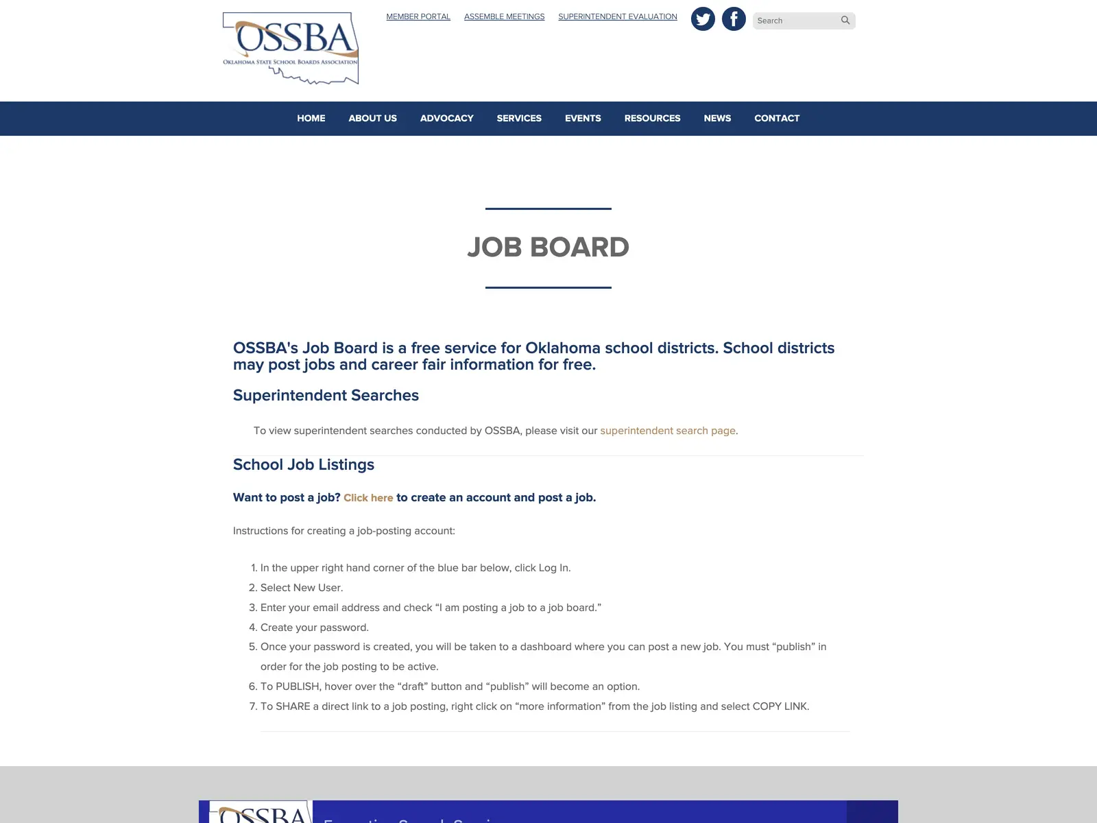 Screenshot of OSSBA Job Board