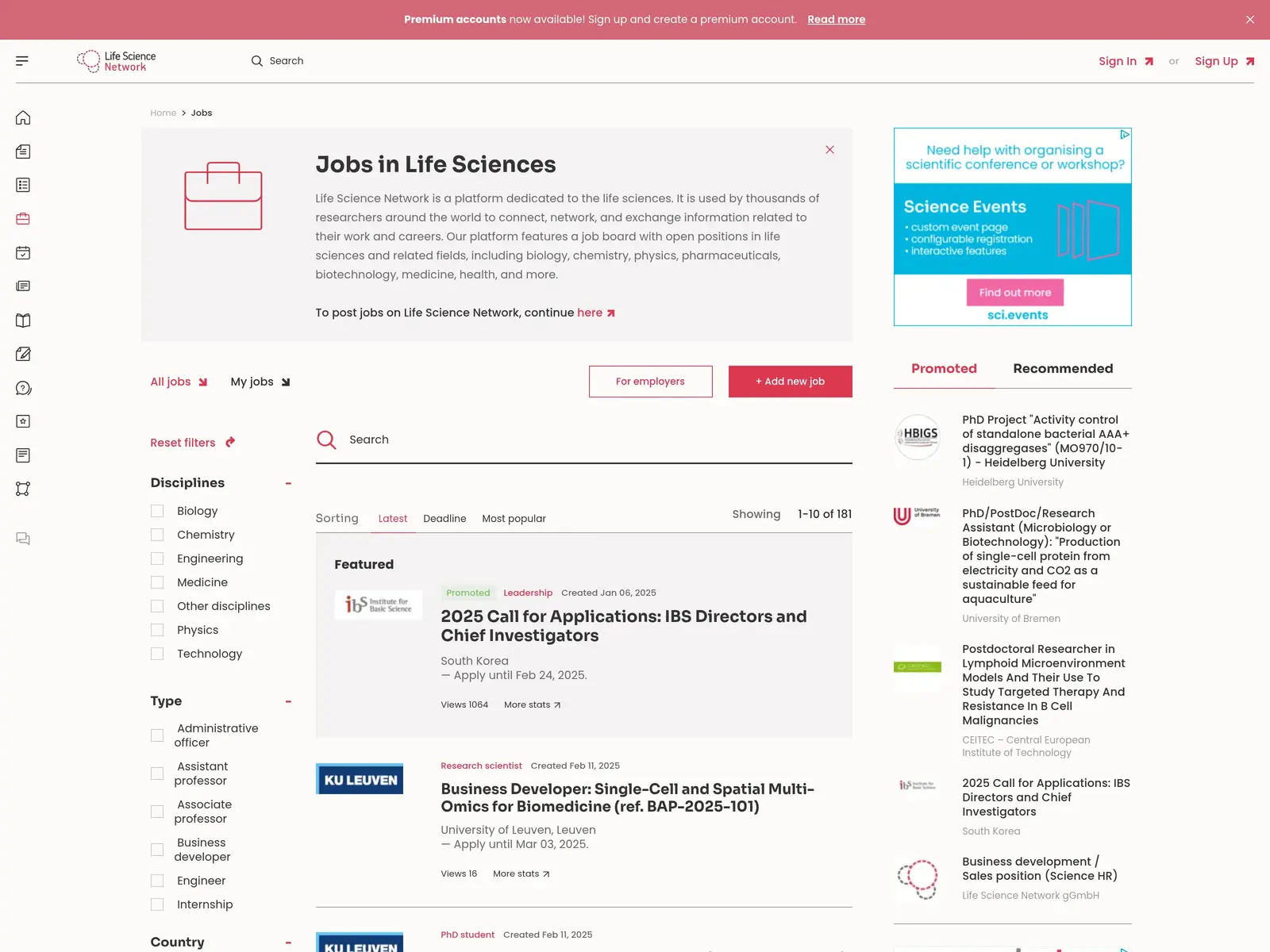 Screenshot of Life Science Network Jobs