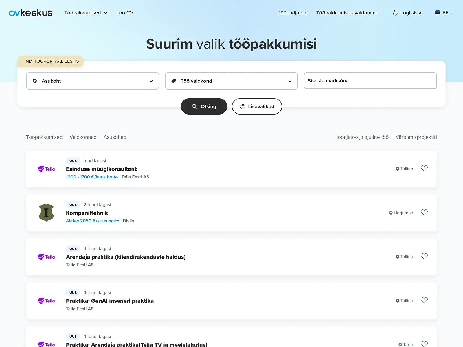 Screenshot of CV Keskus