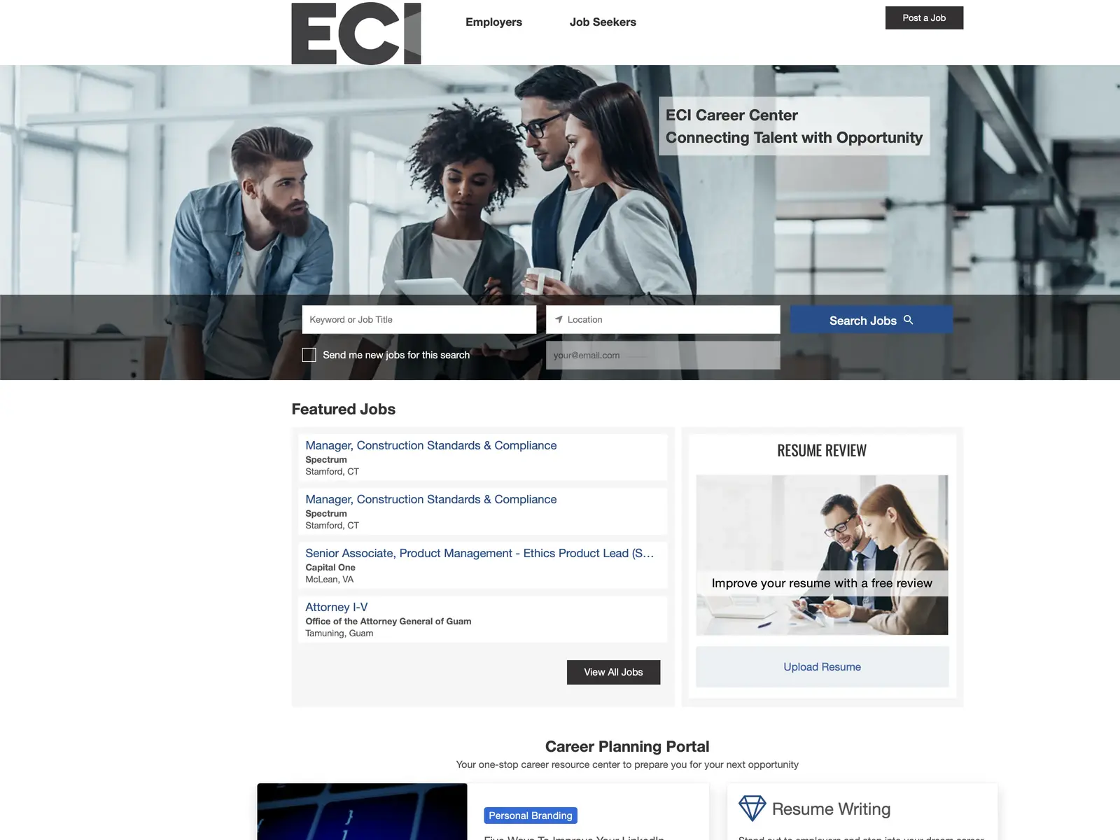 Screenshot of ECI Career Center