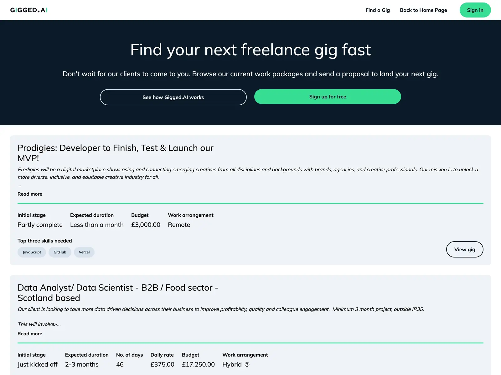 Screenshot of Gigged.AI