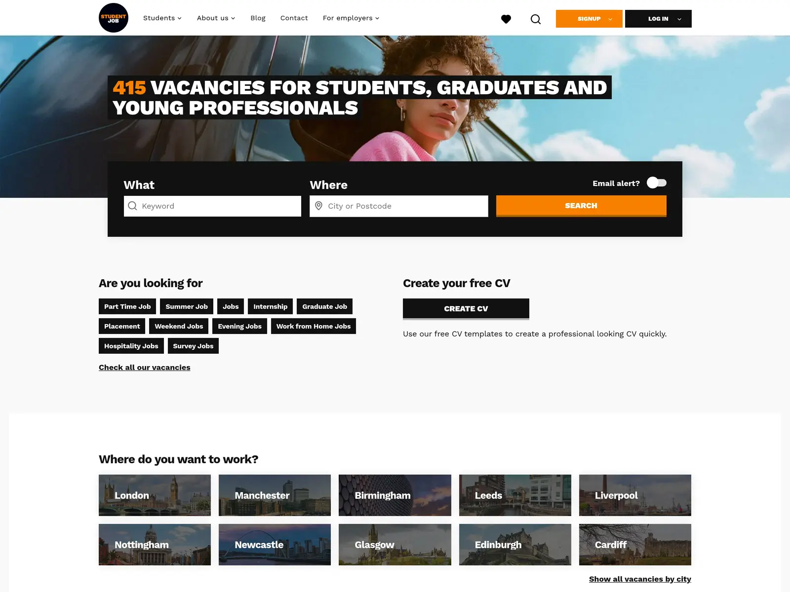Screenshot of StudentJob UK