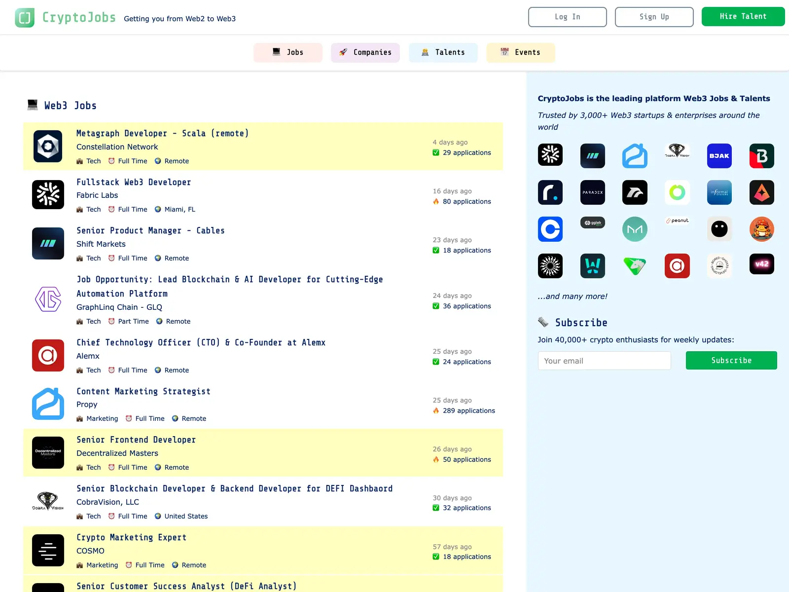 Screenshot of CryptoJobs
