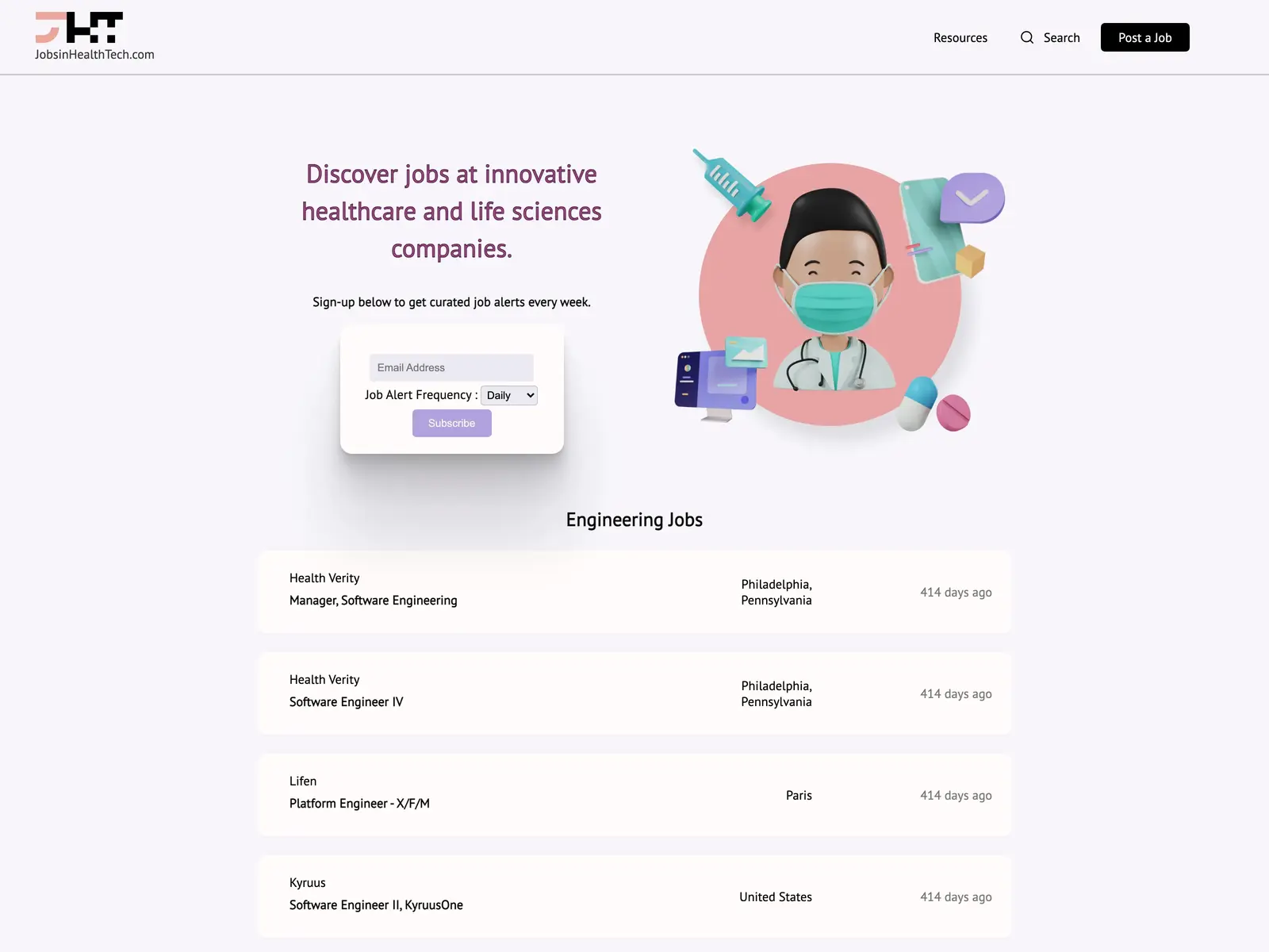 Screenshot of Jobs in Health Tech