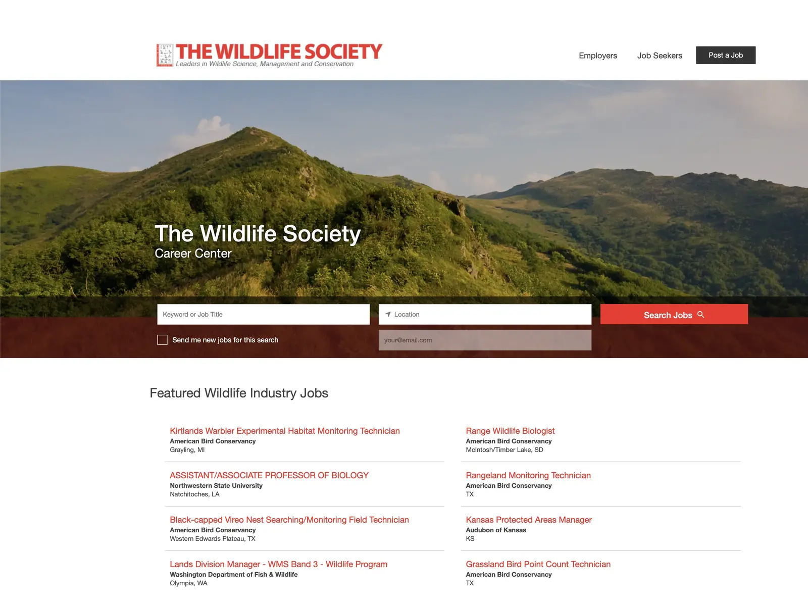 Screenshot of The Wildlife Society Career Center