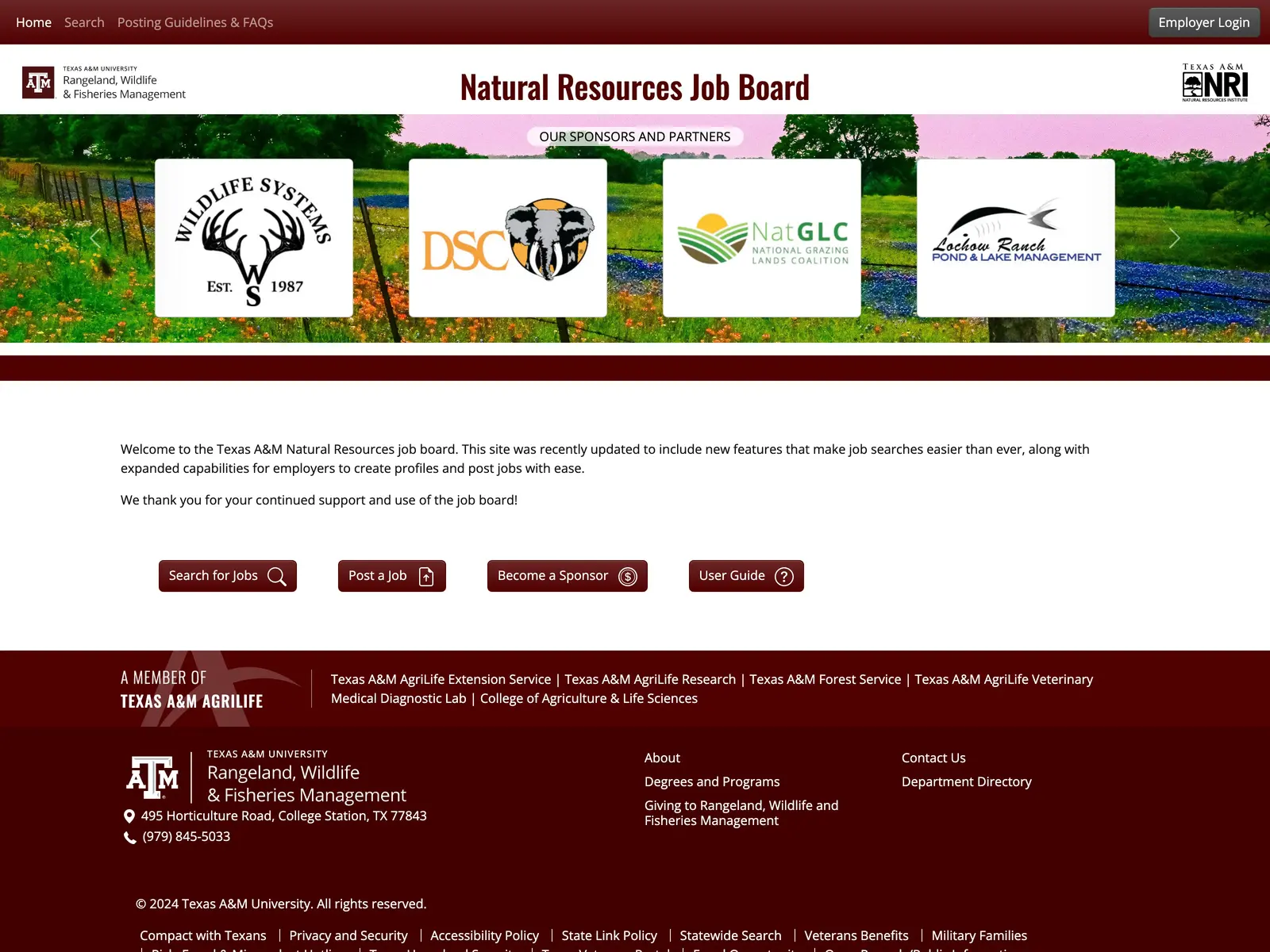 Screenshot of Texas A&M Natural Resources Job Board