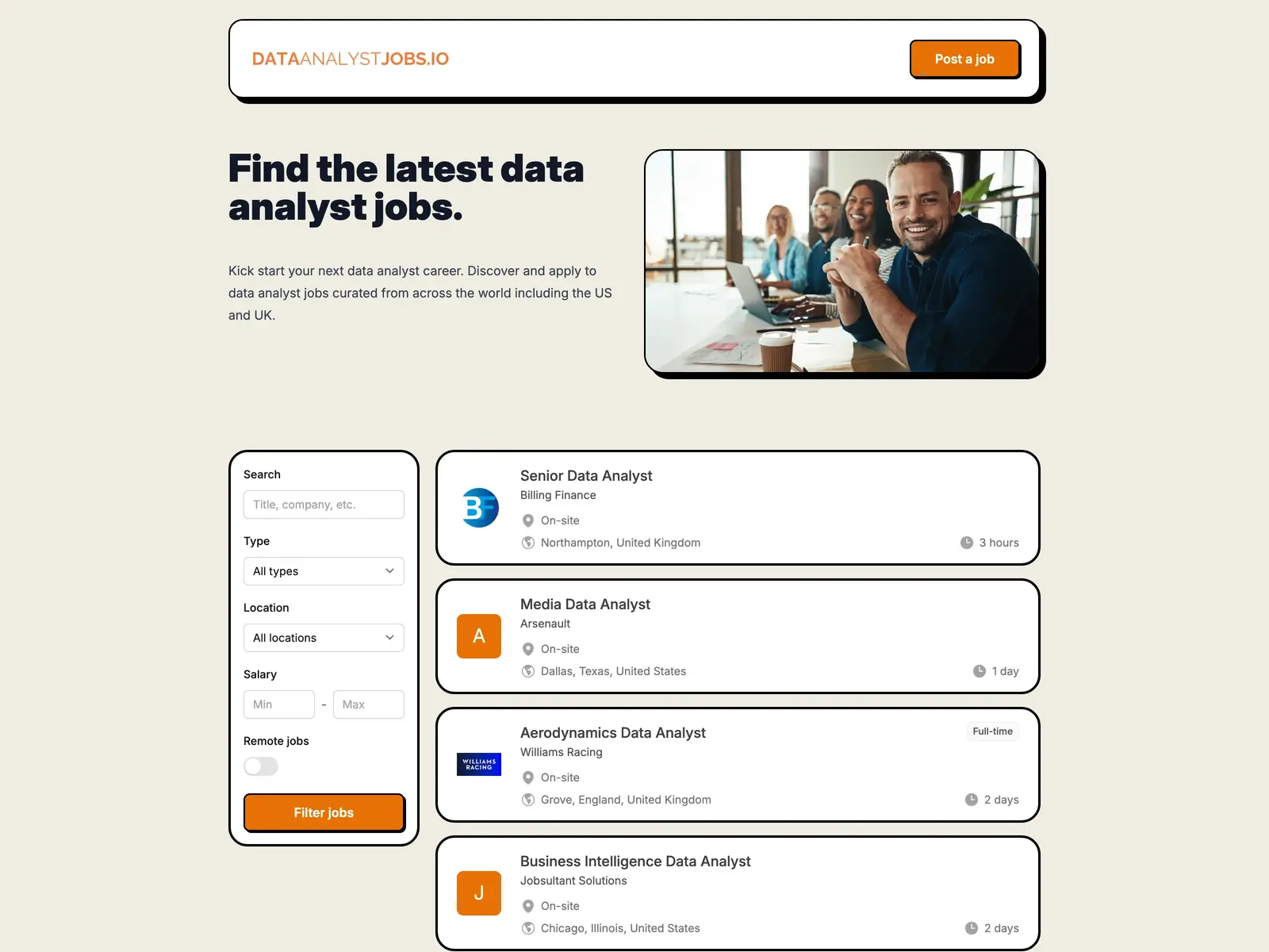 Screenshot of DataAnalystJobs.io