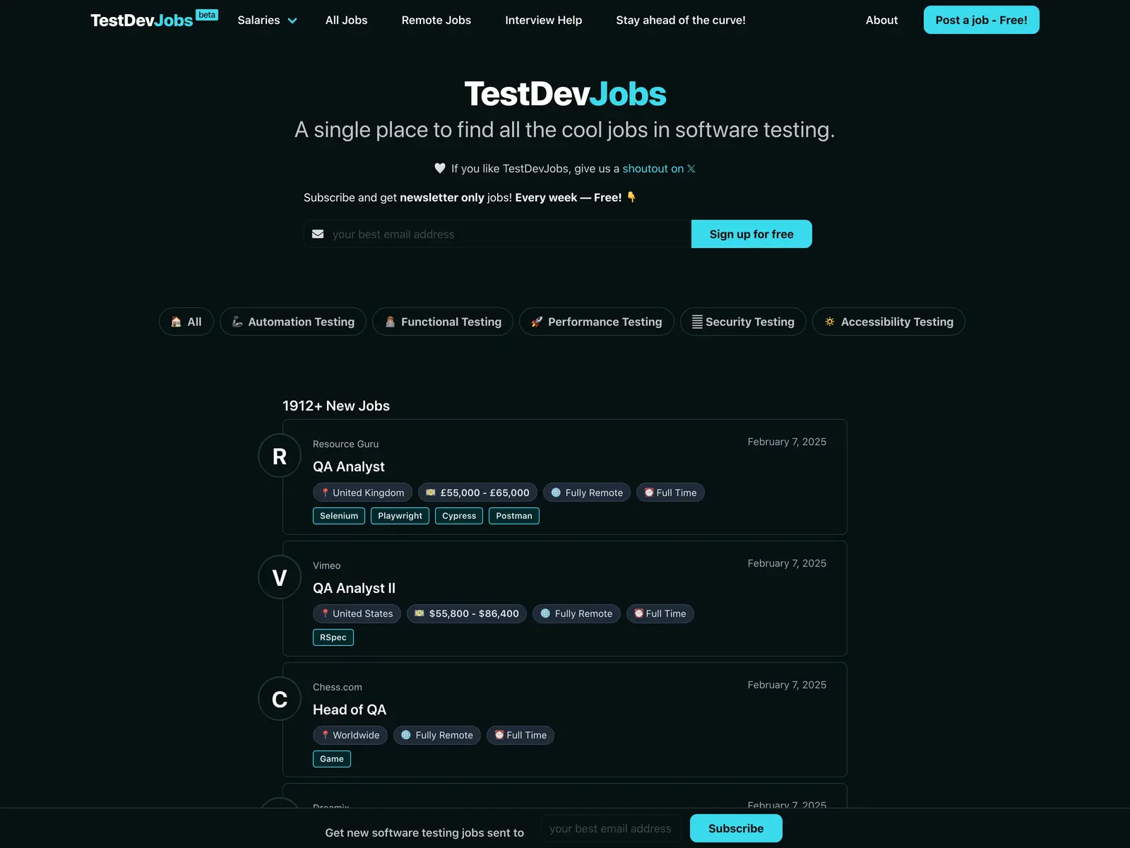 Screenshot of TestDevJobs