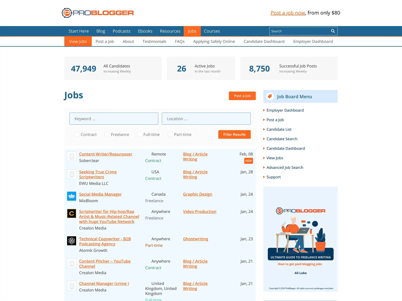 Screenshot of ProBlogger Jobs