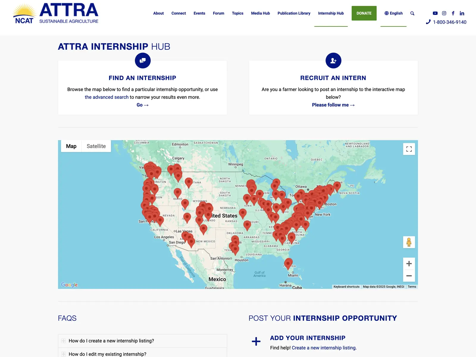 Screenshot of Internship Hub – ATTRA – Sustainable Agriculture