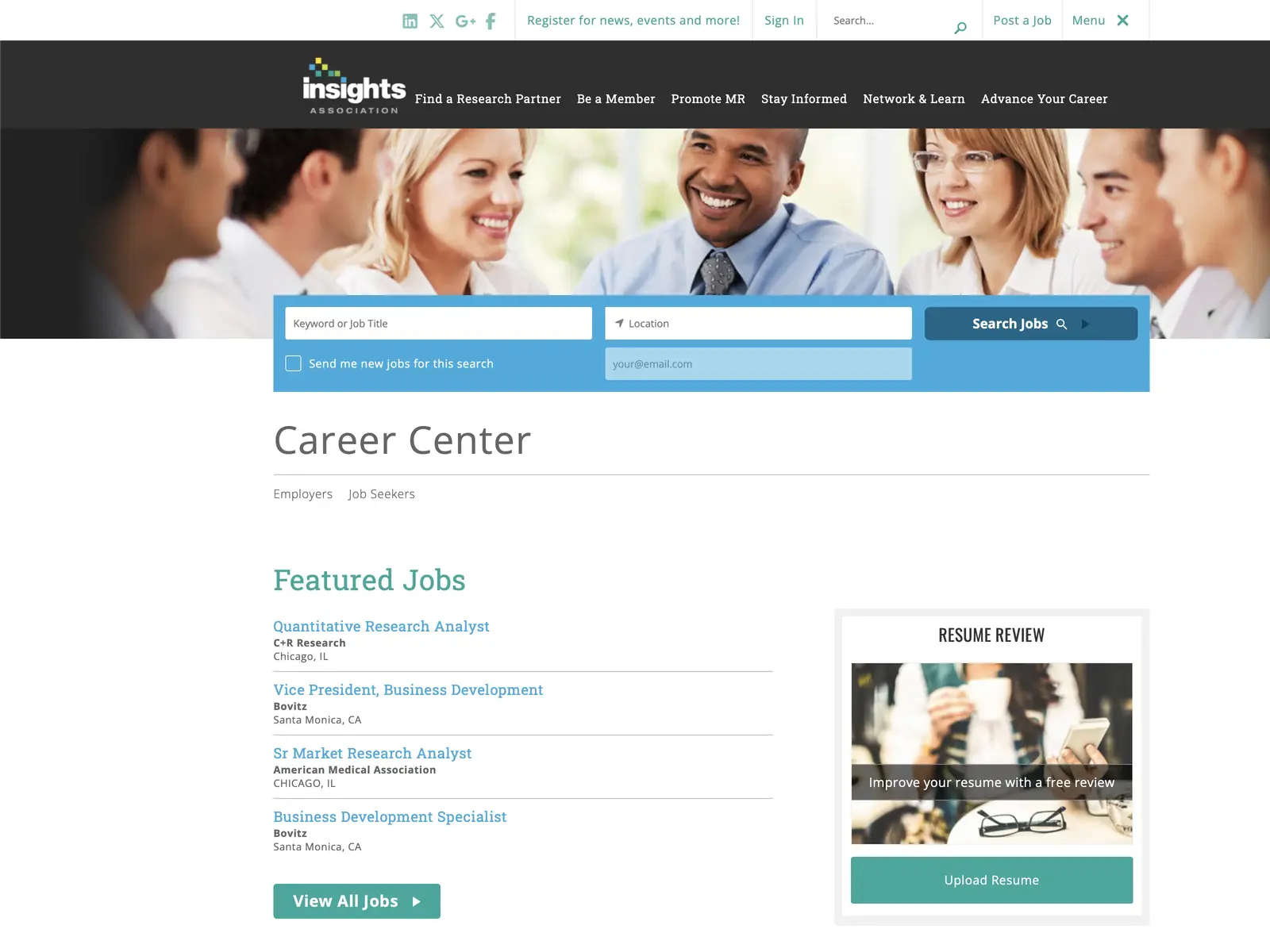 Screenshot of Insights Association Career Center