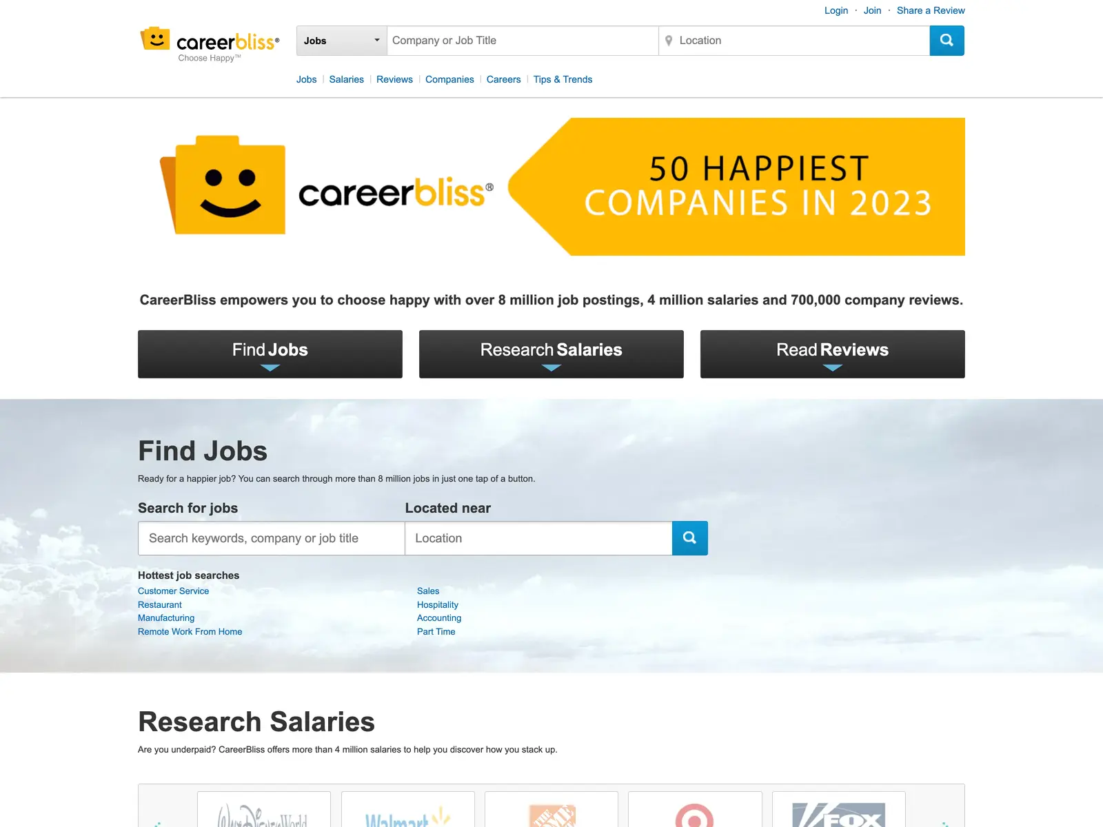 Screenshot of CareerBliss