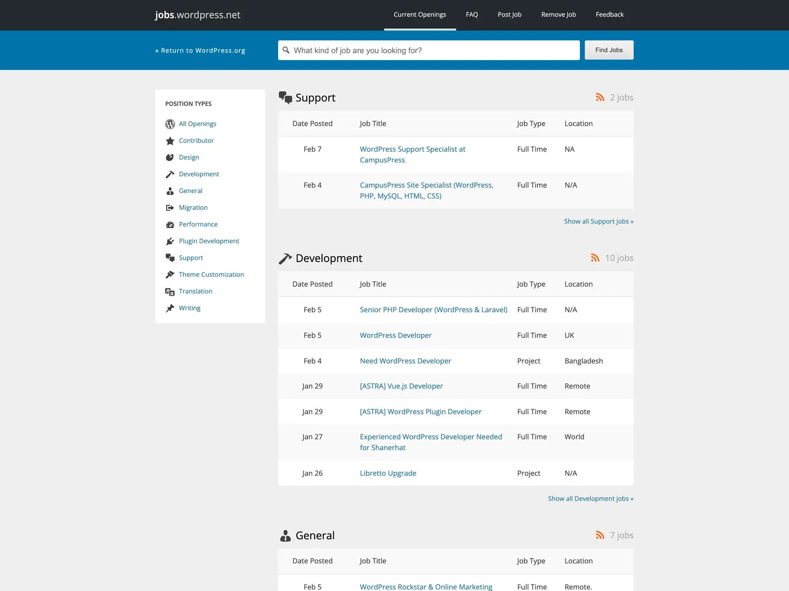 Screenshot of WordPress Jobs