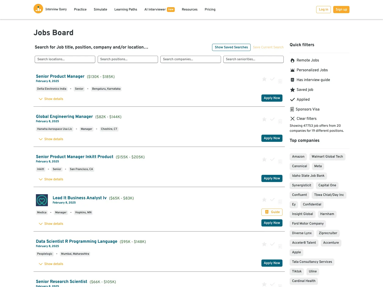 Screenshot of Interview Query Jobs Board