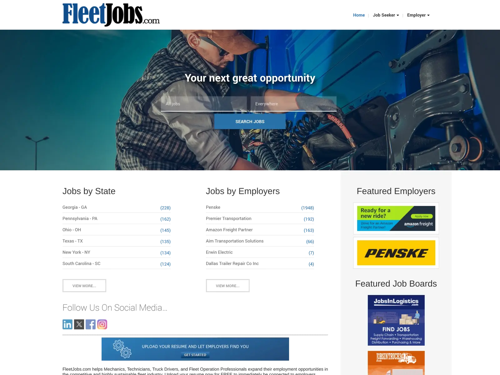 Screenshot of FleetJobs.com