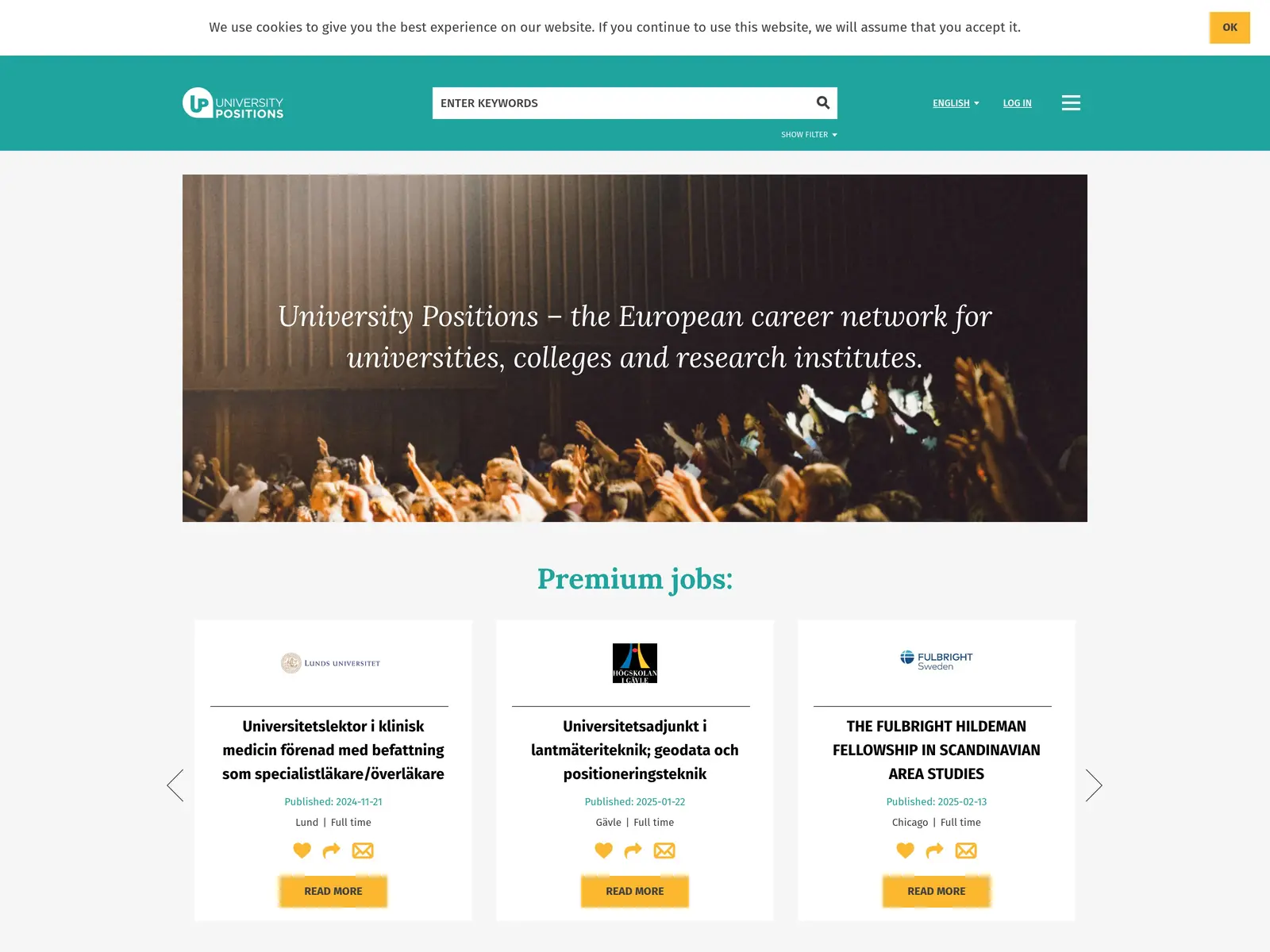 Screenshot of University Positions