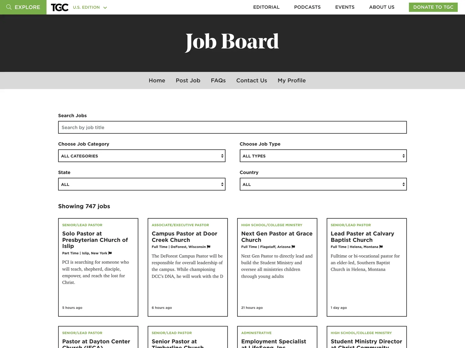Screenshot of The Gospel Coalition Job Board
