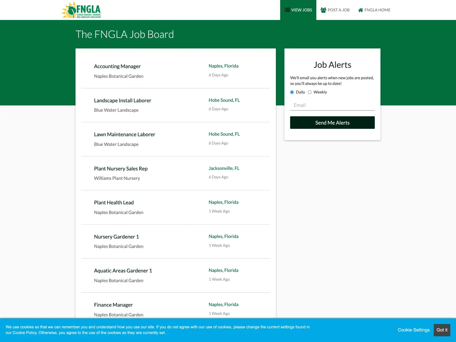 Screenshot of FNGLA Job Board