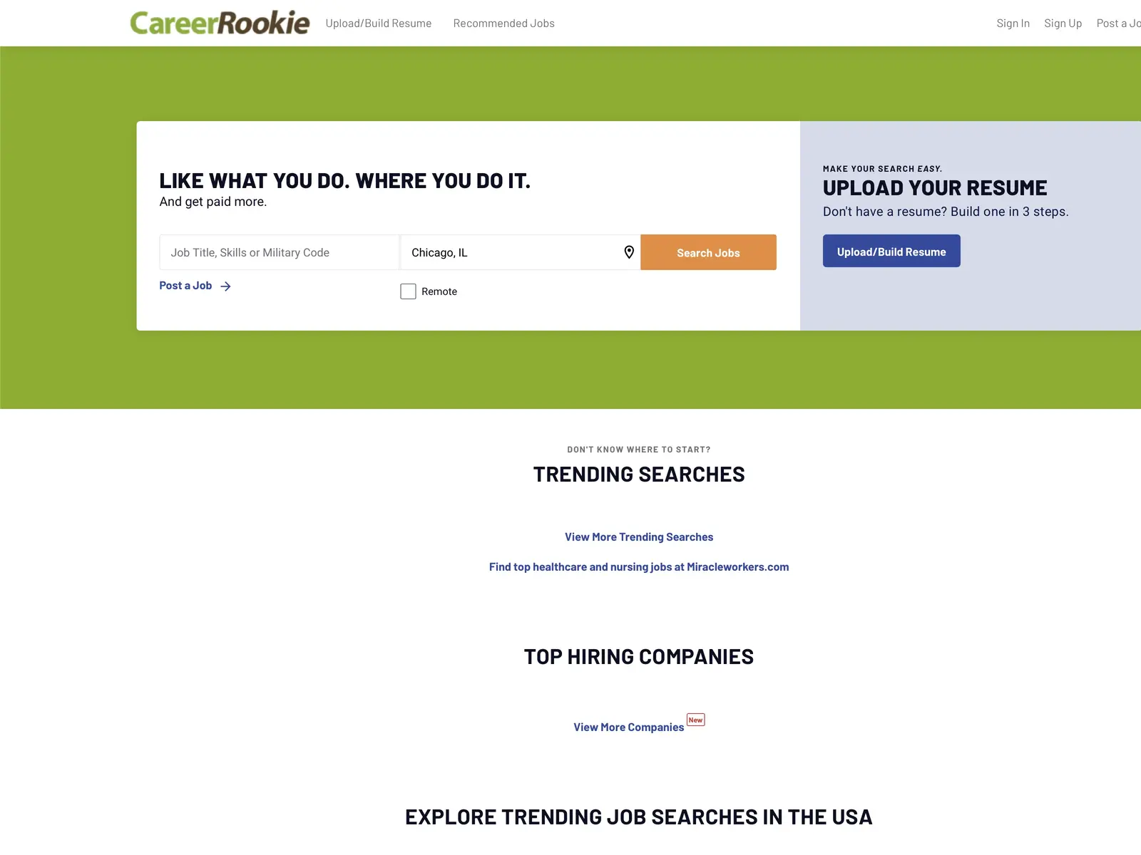 Screenshot of CareerRookie